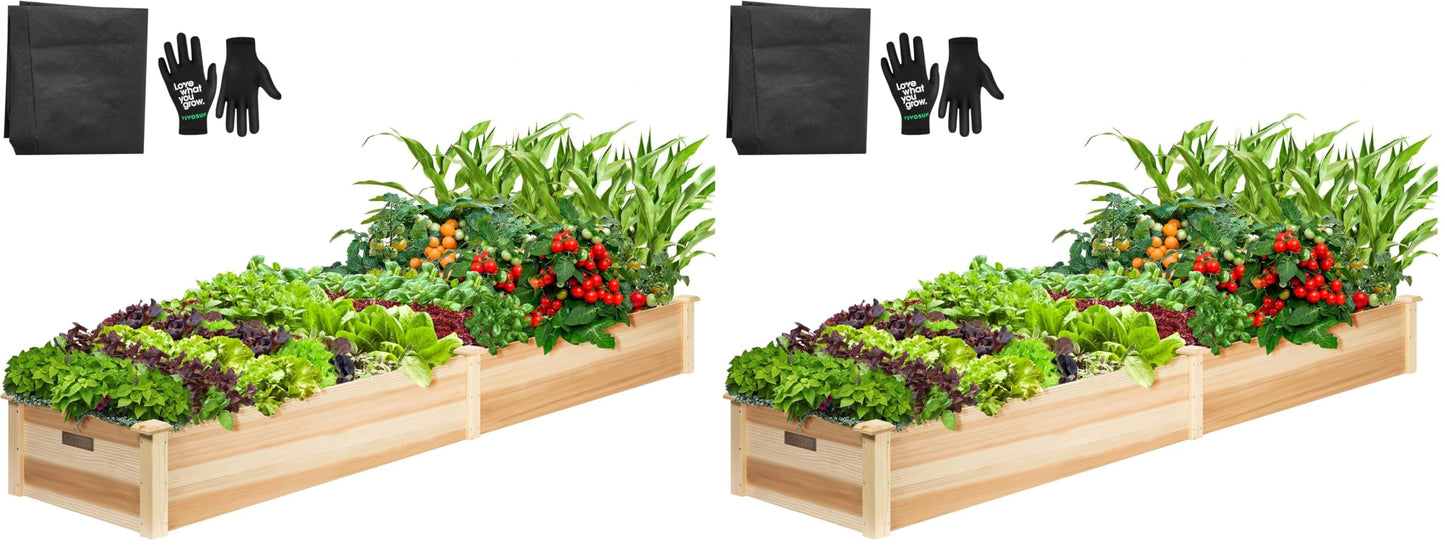 VIVOSUN 8×2Ft Wooden Raised Garden Bed, 97 x 25 x 11 Inches, Outdoor Wood Planter Box with Gloves and a Liner for Garden, Patio, Balcony, Backyard and Outdoors (Pack of 2)