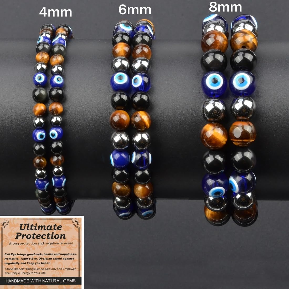 MASSIVE BEADS Ultimate Protection - Stone of Strongest Protect - Handmade Yoga Stretch Elastic Bracelet Natural Stone Crystal Healing Power Energy Gifts for Unisex Adult 4mm