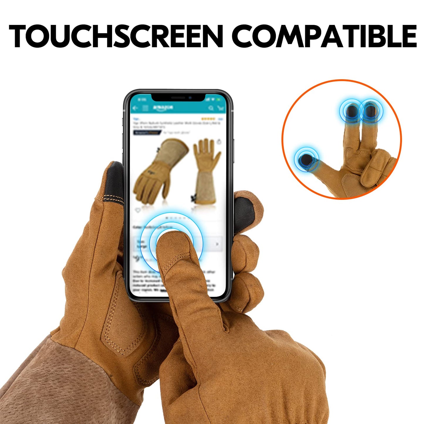 Vgo... Men's Extra-Long Leather Gardening Gloves, Gauntlet with Adjustable Cuff, Puncture & Thorn Proof, Touchscreen (SL6592)