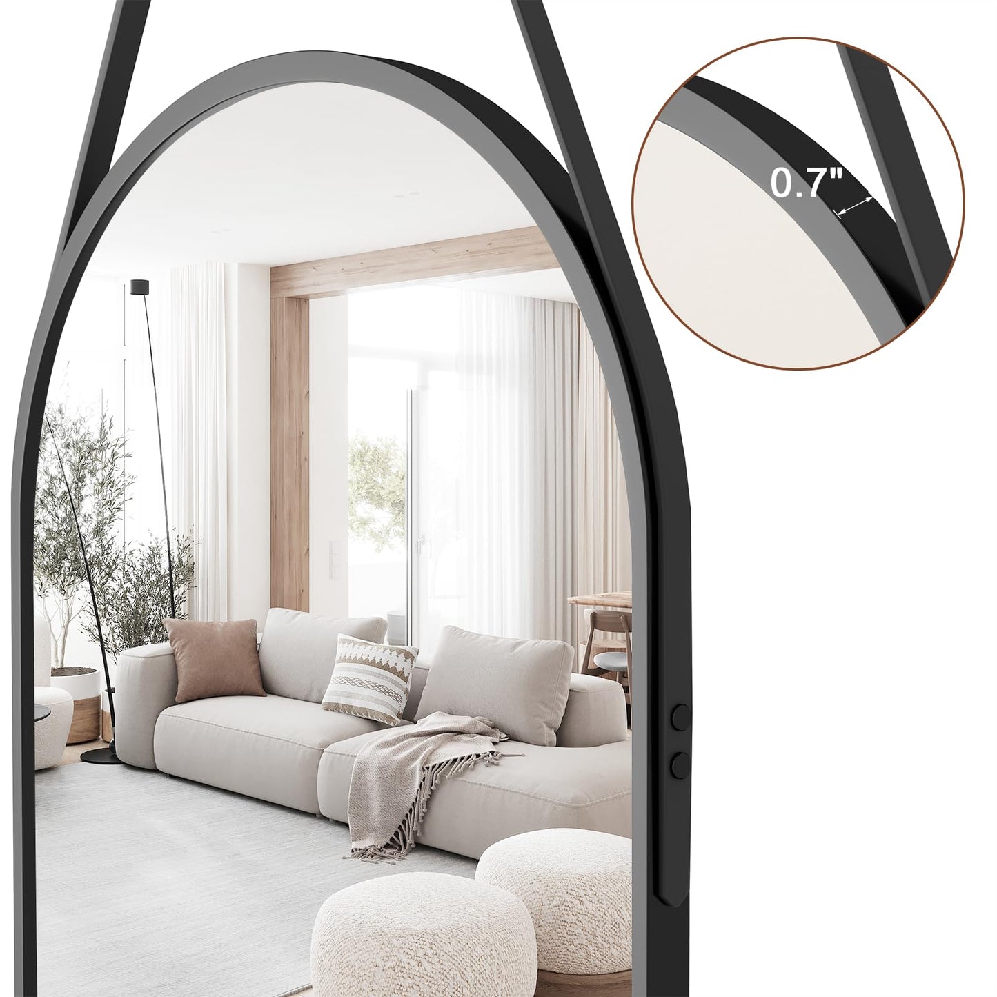 ZMYCZ Full Length Mirror, Oval Wall Mounted Mirror, 48"x16" Door Mirrors Full Length with Hanging Leather Strap with Aluminum Frame for Bathroom Living Room Entryway (Black)