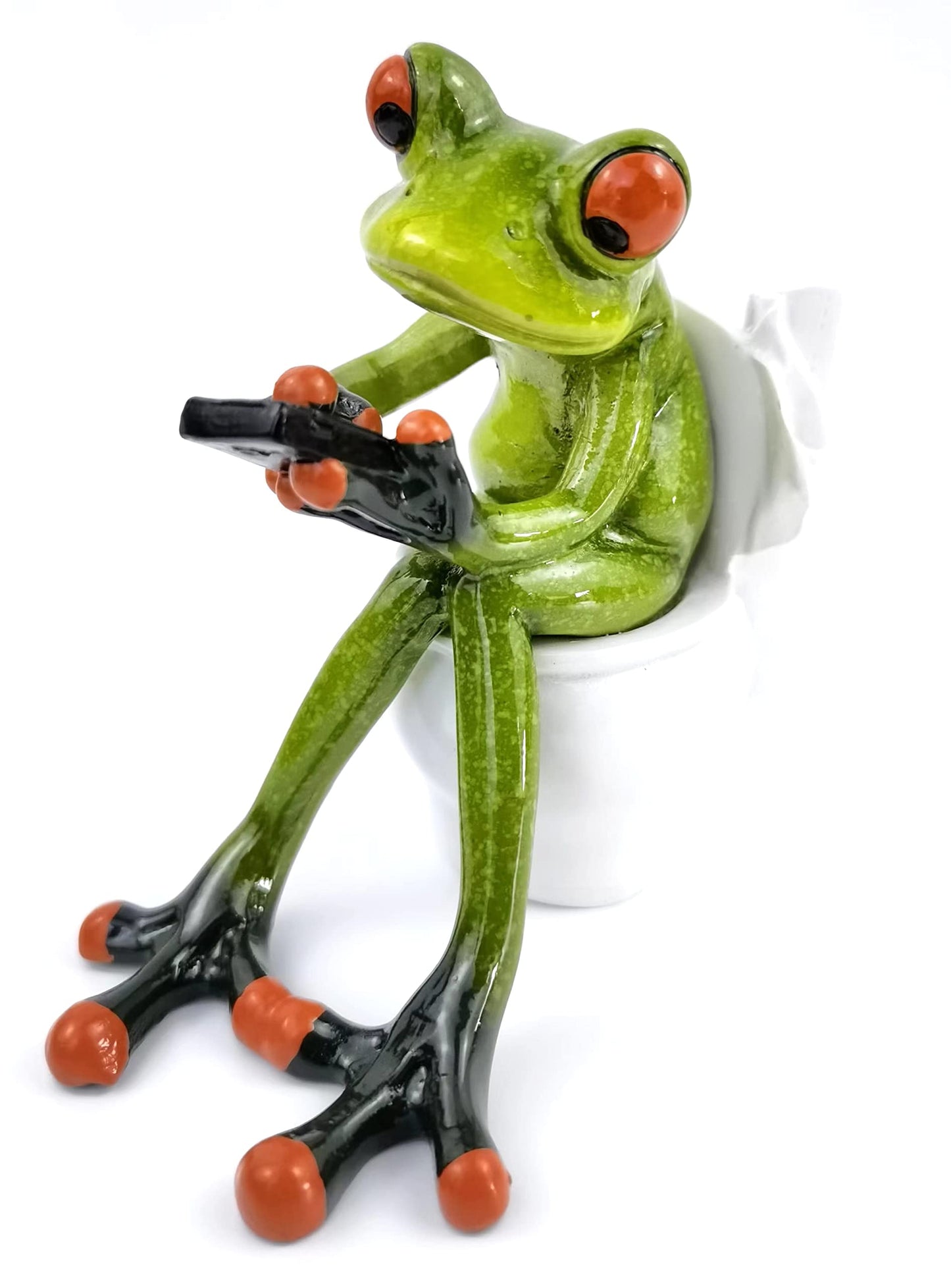 VVGIFTS Frog Figurines Decor Funny Cute Craft Resin Frog Sculpture Statue for Home Office Desk Tabletop Bathroom Decoration, Ornament Gift (Frog Sitting on Toilet)