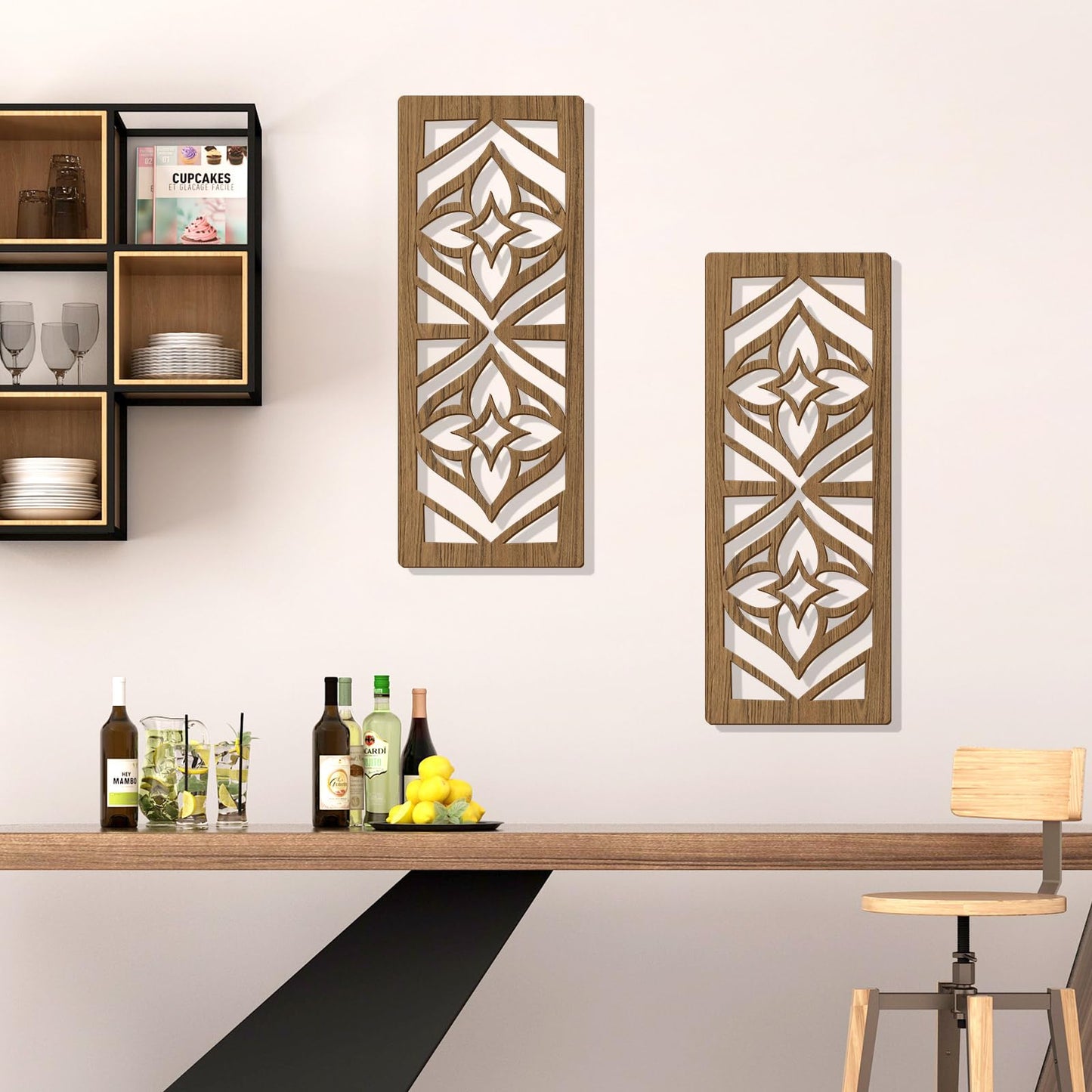 Zzbakress 2 Pcs Mid Century Modern Wall Decor Wooden Abstract Geometric Art for Home Living Room Bedroom (Style X)