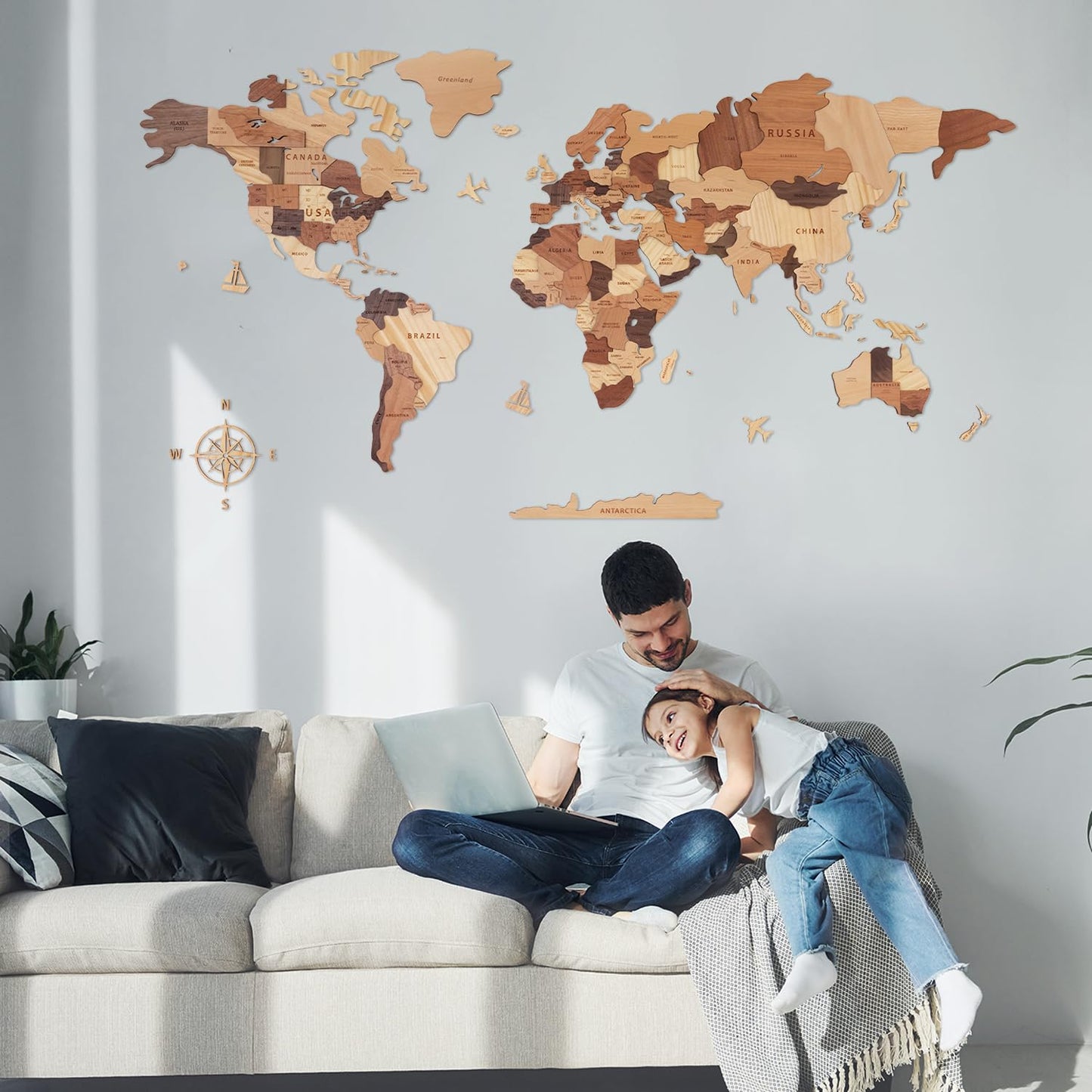 Handiwoo Wooden World Map 3D, Wood World Map Wall Art, Multilayered Wooden Map of The World Wall Decoration, Idea Housewarming Gift Large Wood Travel Map for Home & Office Décor (XL)