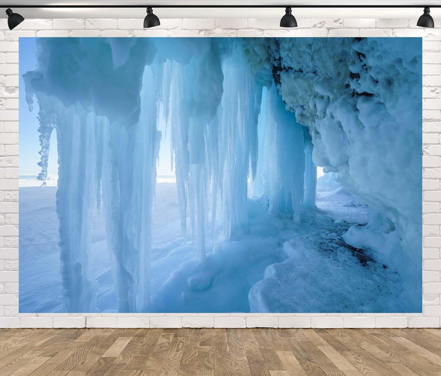 Loccor 7x5ft Fabric Ice Cave Backdrop ICY Cave with Icicles at Lake Baikal Russia Winter Landscape Background World of Ice Crystals Backdrop Winter Christmas Party Decorations Photo Studio Props