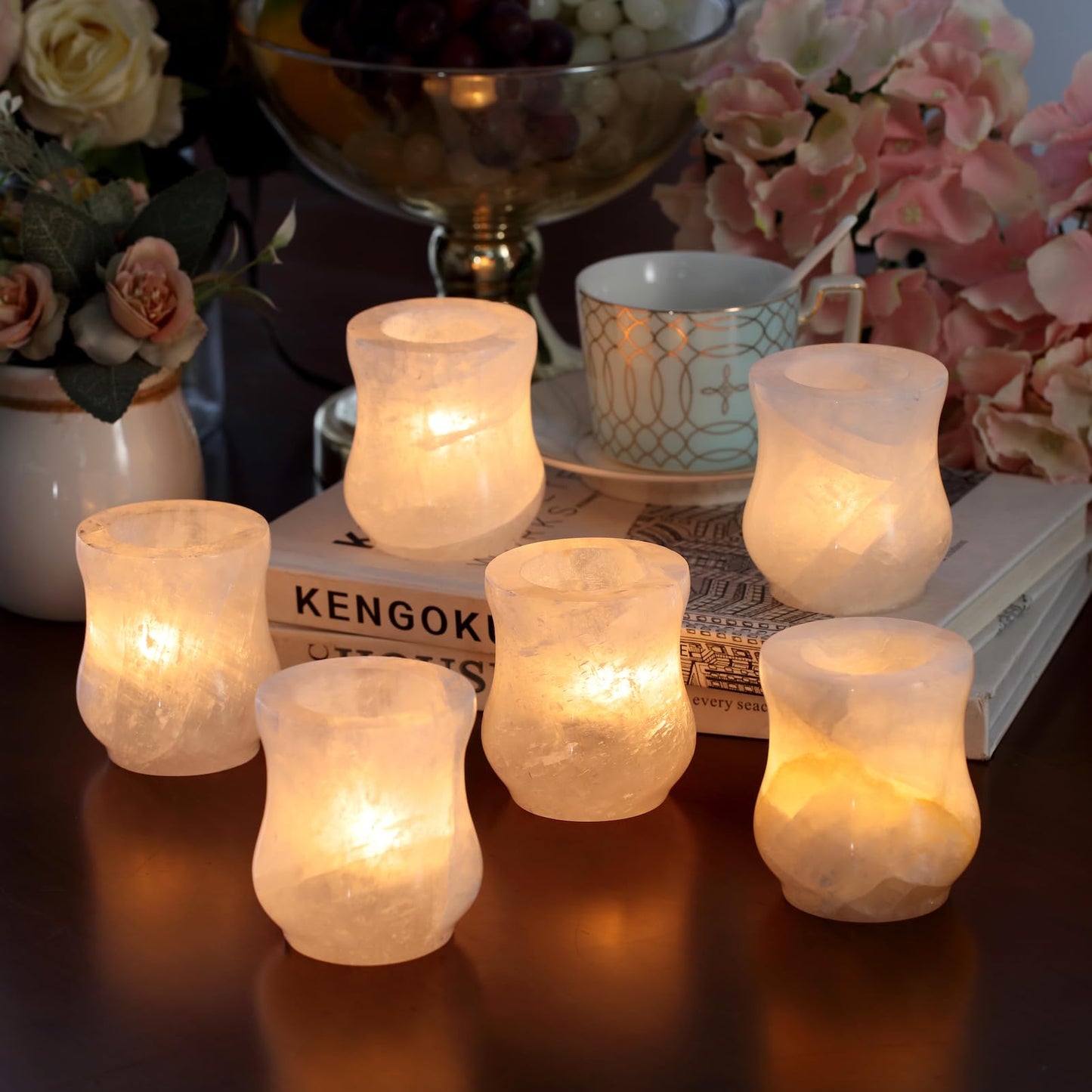 Single Crystal Tealight Candle Holder, 2.8''x3.1'' Votive Candel Holder Handcrafted from Solid Gemstone, Stone Candle Holder for or Weddings Parties, Dinner,Wedding Centerpieces $ Home Decor (Crystal)