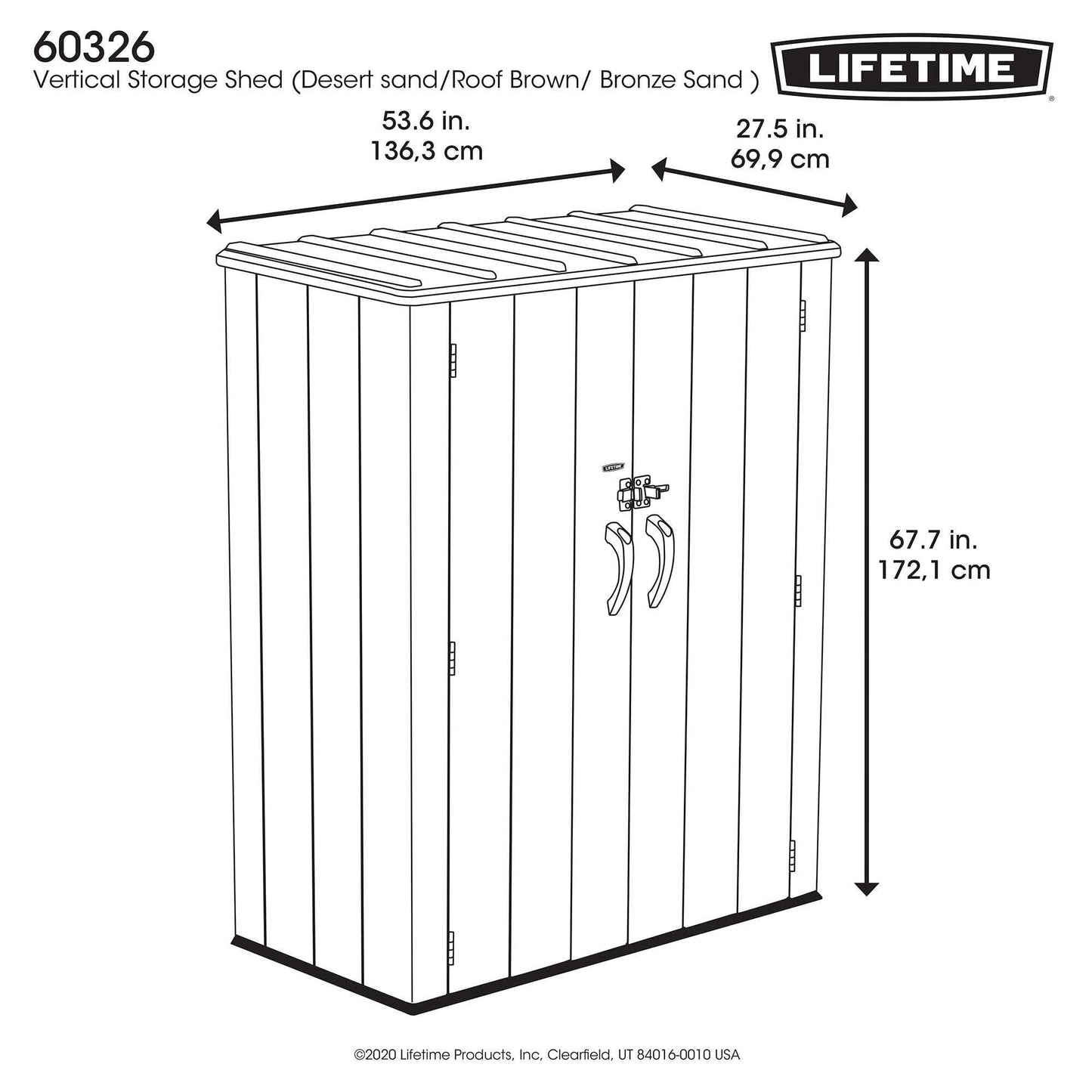 Lifetime Vertical Storage Shed, Desert Sand, Resin Outdoor Tool Shed with Lockable Doors and Weather-Resistant Panels