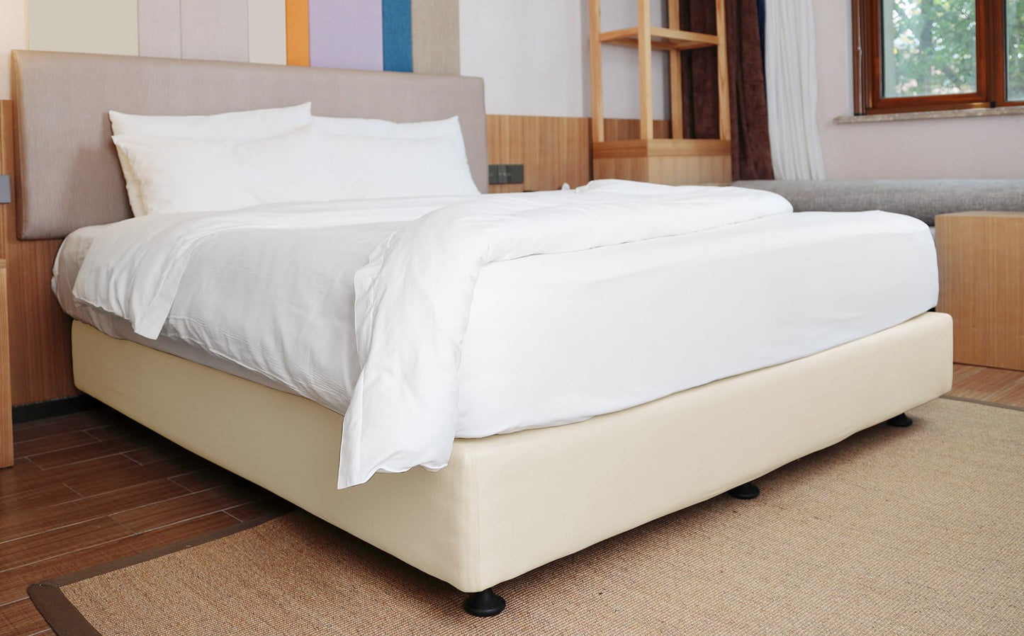Box Spring Cover King/Cal King Size - Jersey Knit & Stretchy Wrap Around 4 Sides Bed Skirt for Hotel & Home, Beige