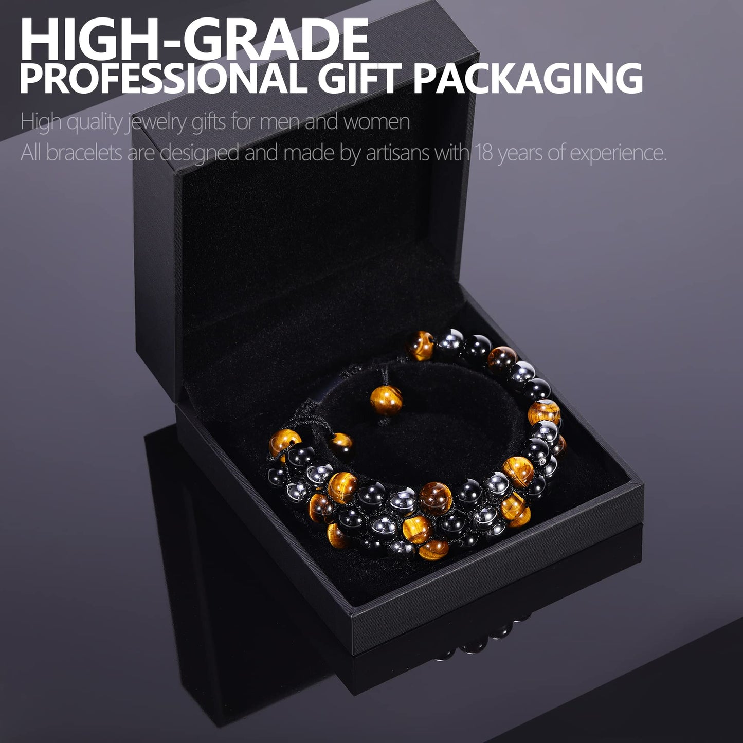 Ckkllws Triple Protection Bracelet, Genuine Tigers Eye Black Obsidian and Hematite 8mm Beads Bracelet for Men Women, Crystal Jewelry Stone Bracelets Gifts for Men Bring Luck Prosperity