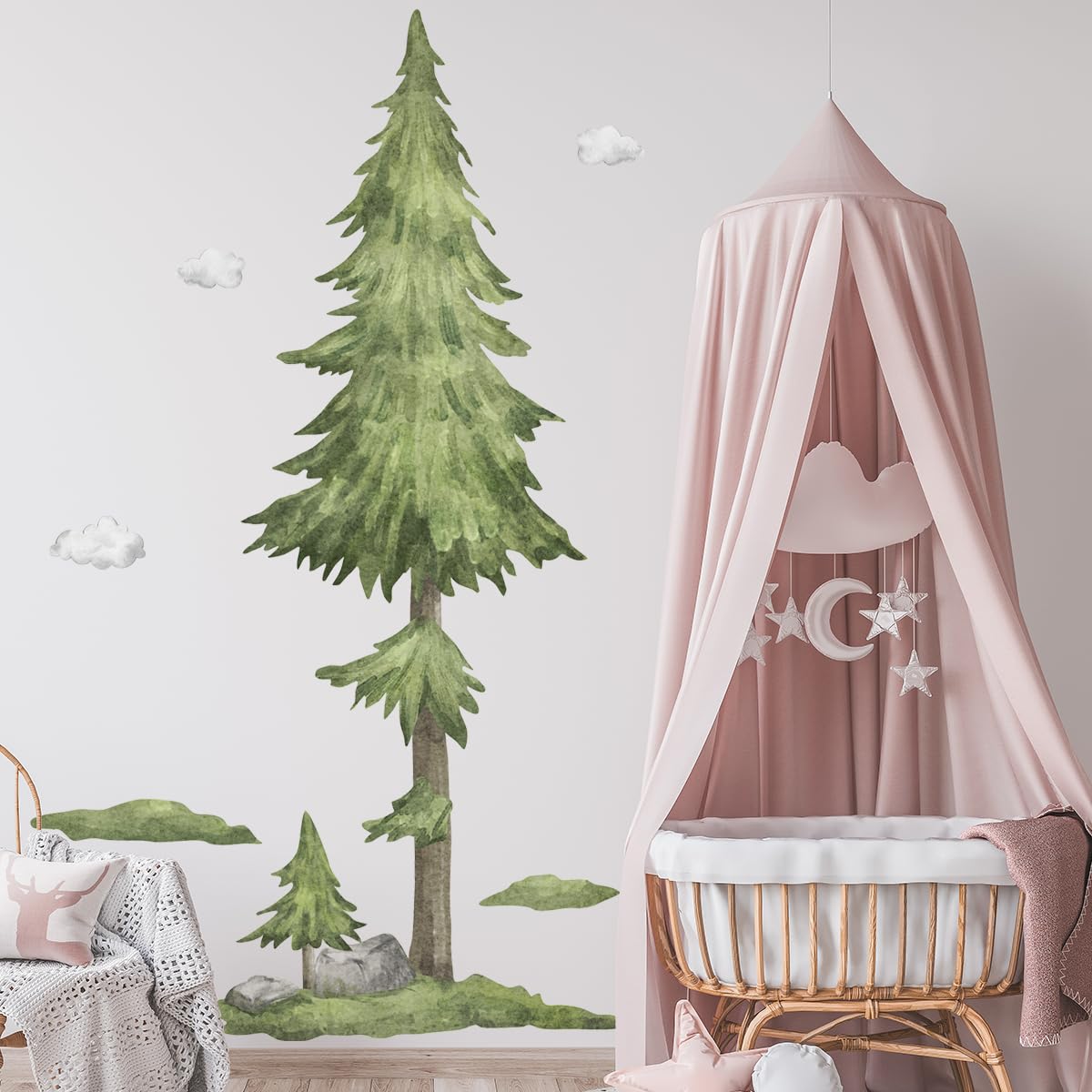 Watercolor Large Pine Tree Wall Stickers- Woodland Tree Peel & Stick Removable Wall Decal for Kid Bedroom Living Room Nursery,135 cm x 215 cm