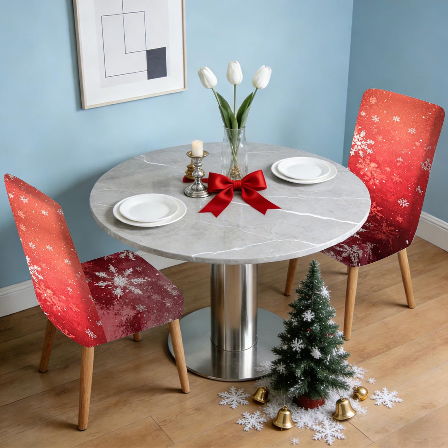 Nuxovilar Red Snowflake Stretch Chair Covers 23.6x70 Inches - Dining Chair Slipcovers Set of 2, Elegant Decor for Dining Room, Parties & Daily Use