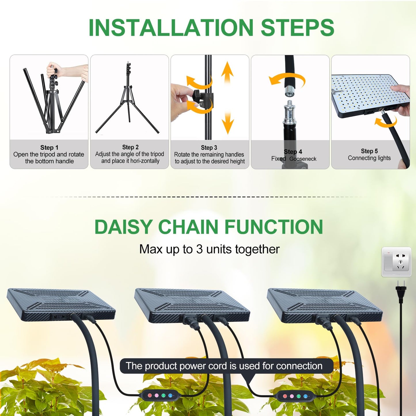 FRGROW 2026 Tabletop Grow Lights for Indoor Plants, Seed Starting, Bonsai, 25 Watt Power Draw, NO Need Adapter, Bright Enough Like A Small Sun, Daisy Chain Function, 16"-24" Height Adjustable