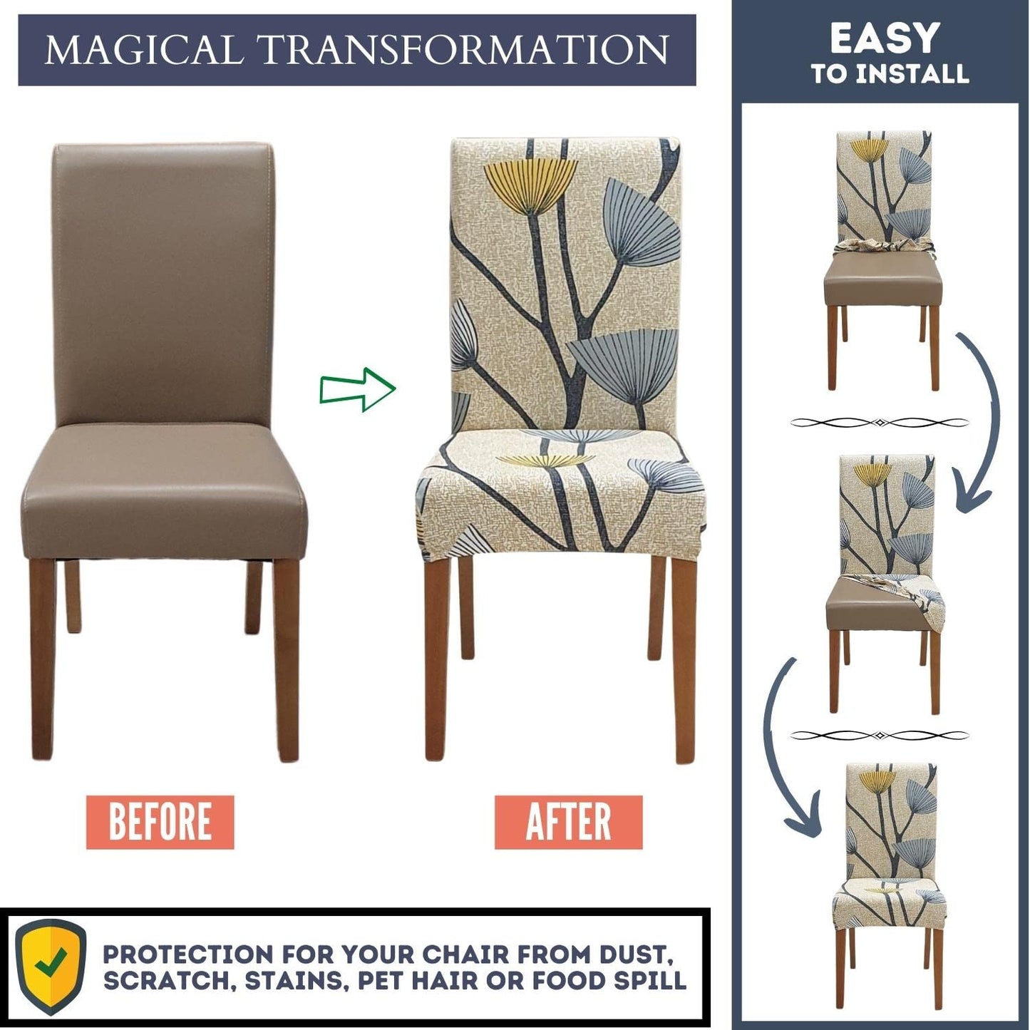 SPRINGRICO Chair Covers for Dining Room Set of 4, Stretch Dining Chair Cover, Washable Spandex Kitchen Parsons Chair Slipcovers, Removable Seat Protector for Home or Party (4Pack, Floral Bloom)