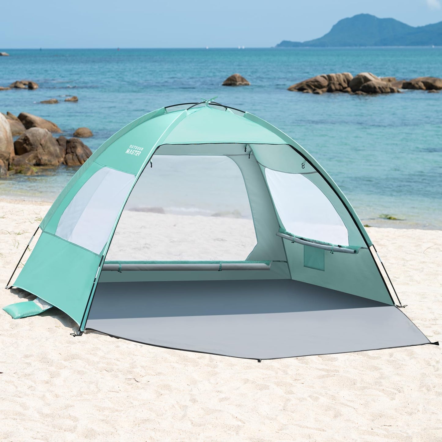 OutdoorMaster Beach Tent for 3/4 Person - Easy Setup Sun Shade Shelter, Portable Beach Shade Sun Canopy with UPF 50+ UV Protection, Removable Skylight Family Size - 3 Person Green