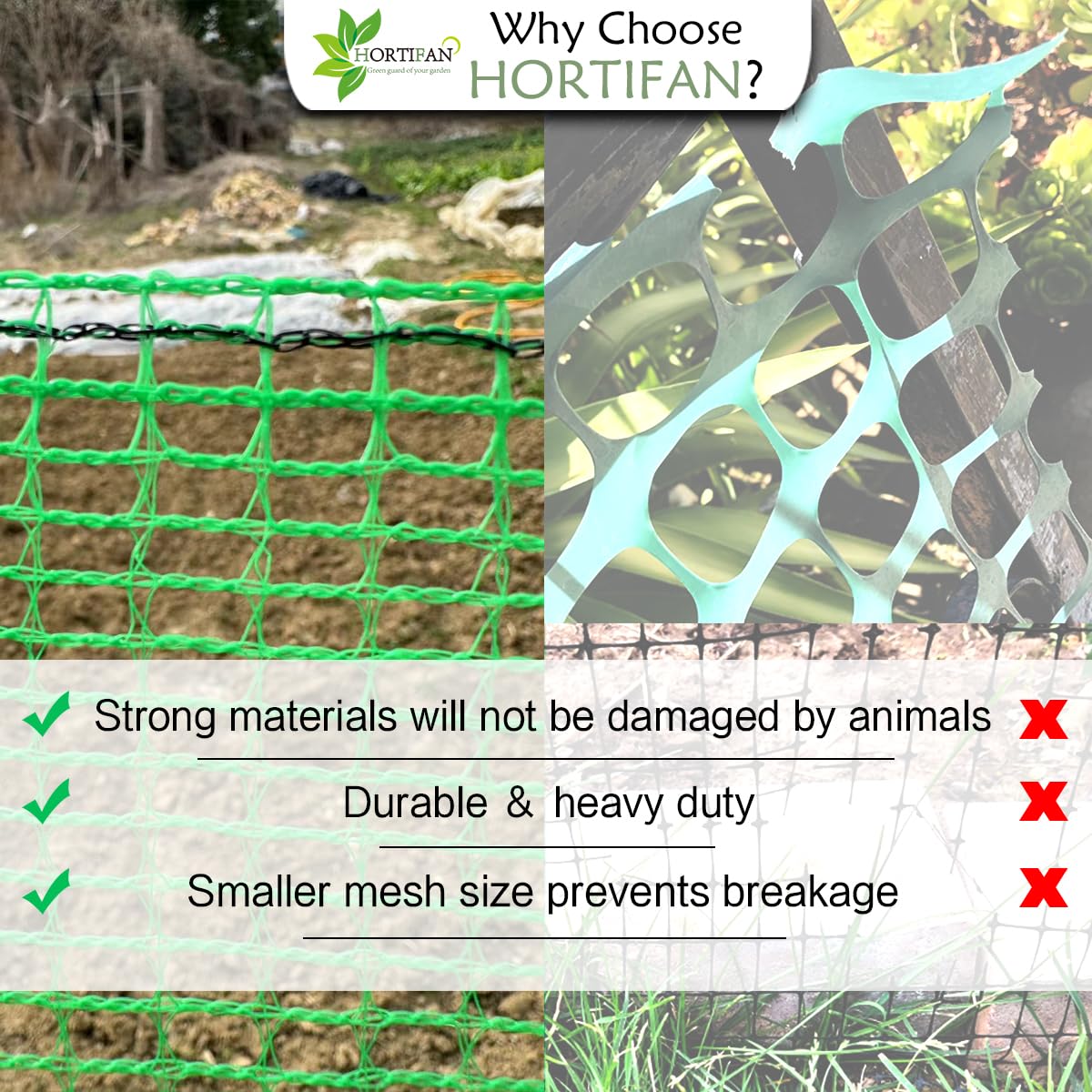 Hortifan Garden Fence Temporary Fence, 4'x100' with 50 Zip Ties, Plastic Fencing Safety Fence Snow Fence, Construction Fencing for Yard, Deer, Pet, Rabbits, Chicken, Dogs, Animal Barrier, Green