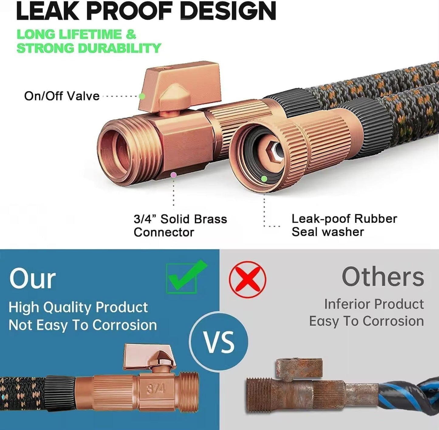 100FT Expandable Garden Hose - with 10-Function Spray Nozzle - Lightweight, Flexible, 3/4" Solid Brass Fittings-champagne
