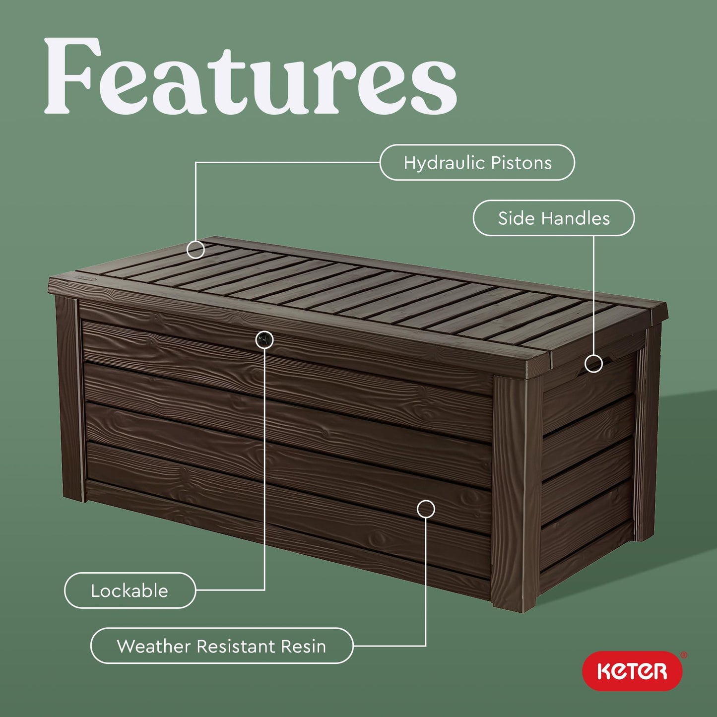 Keter Westwood 150 Gallon Deck Box Organizer, Doubles as 2-Person Bench Seat, Brown – Large Resin Outdoor Storage and Seating with Lockable Lid for Garden, Pool, and Patio