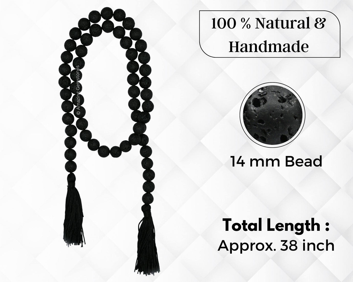 Amazing Gemstone Lava Crystal Farmhouse Decor Beads with Tassel - 38" Crystal Bead Garland Decor for Farmhouse Wall Decor, Home, Coffee Table, Shelf - Rustic Country Boho Prayer Beads Wall Decor