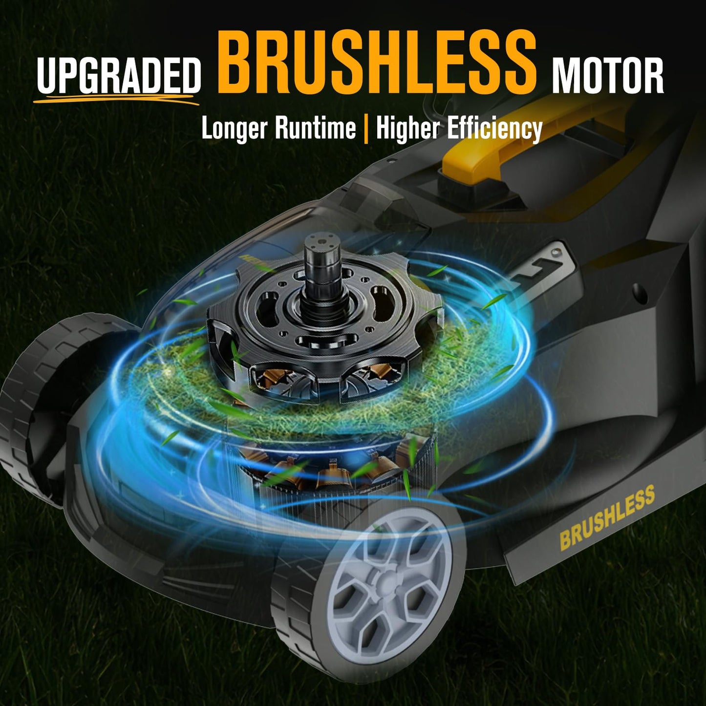 HEINPRO 14" Cordless Lawn Mower Compatible with Dewalt 20V MAX Battery, 2-in-1 Brushless Electric Lawn Mower for Small Yards, Push Mowers with 5-Position Height Adjustment, Black (Tool Only)