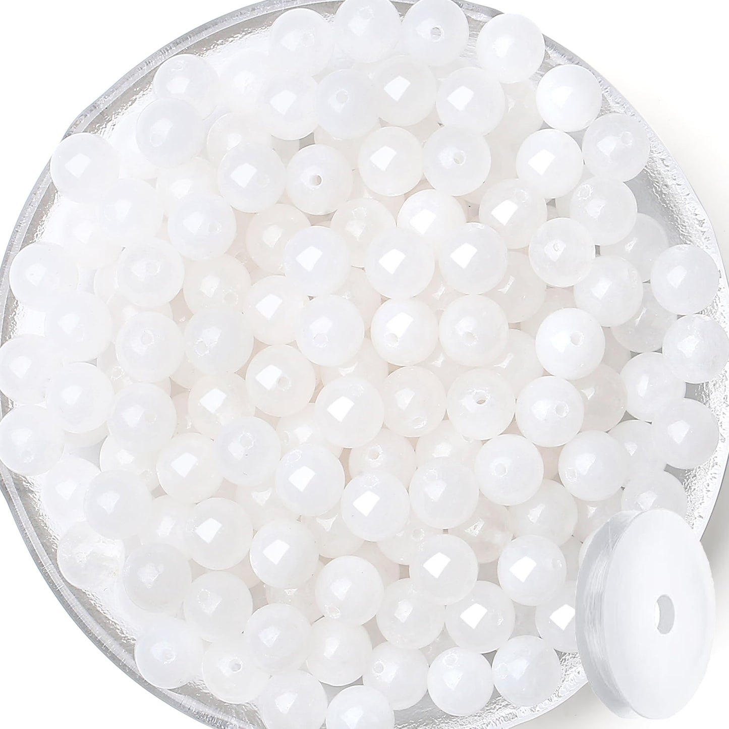 QINJIEJIE 100PCS White Jade Beads 8mm Natural Stone Beads Round Loose Gemstone Bead for Bracelet Beading Crystal Jewelry Making DIY Necklace Earrings 0.32"