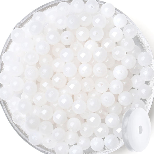 QINJIEJIE 100PCS White Jade Beads 8mm Natural Stone Beads Round Loose Gemstone Bead for Bracelet Beading Crystal Jewelry Making DIY Necklace Earrings 0.32"