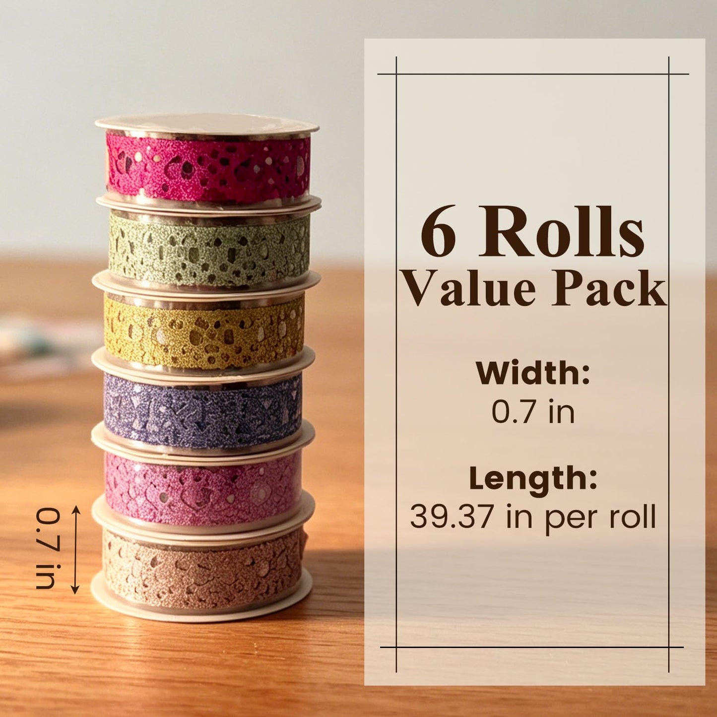 SallyFashion Decorative Washi Tape Set - 6Rolls Glitter Lace Washi Tape for Card Making Supplies, Scrapbook Craft Supplies, Aesthetic Journaling, DIY Craft Projects Gift Wrapping