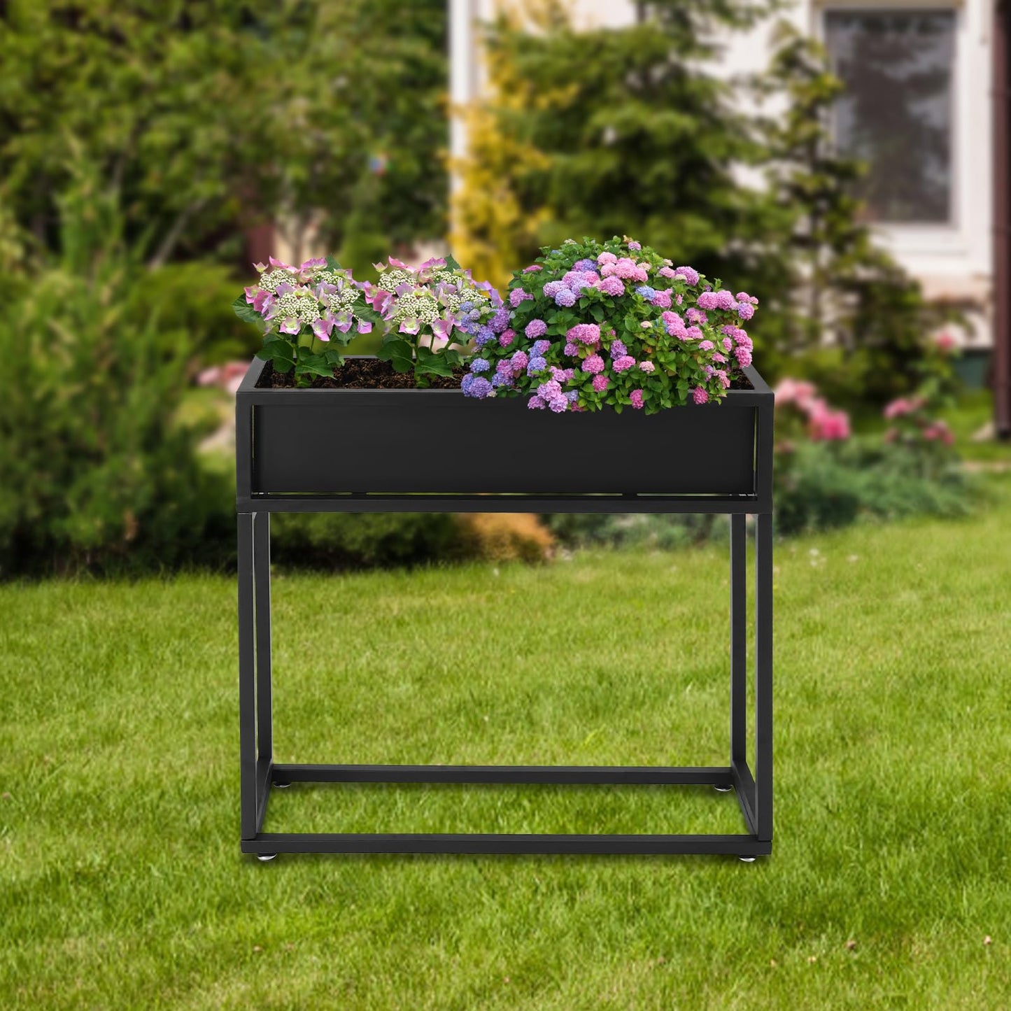 SanyingYZ Metal Tall Rectangular Planter,28" H/14 H Black Outdoor Planter Box with Drainage Holes and Adjustable Balancing Feet for Plants, Flowers, Gardens (28" H)