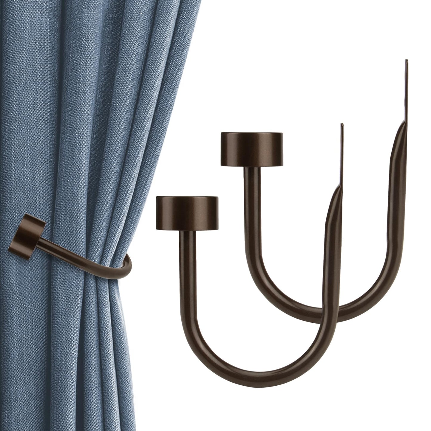 KAMANINA Curtain Holdbacks for Wall, Bronze Curtain Tiebacks Wall Mounted, Curtain Hooks Holders for Drapes, Modern Cap Finials (2 Pack)