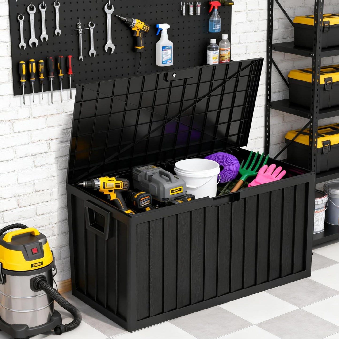 ZEUKMXOO 75 Gallon Outdoor Storage Box Waterproof,350LBS Lockable Patio Storage Box for Patio Cushions,Garden Tools and Tools Storage,Outside Storage Box-Black