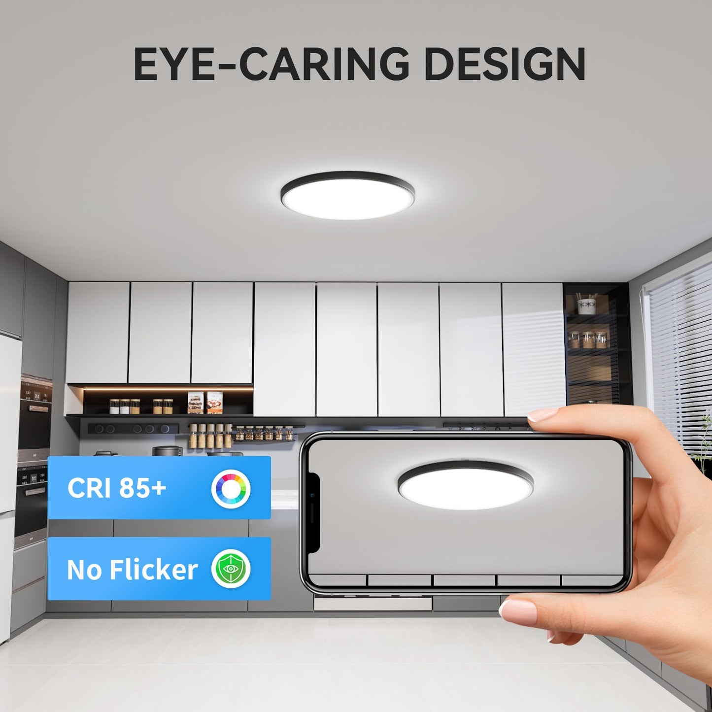 WKONCLDY 6Pack 3200lm LED Flush Mount Ceiling Light, Super Slim 12 inch LED Ceiling Light, 5000K LED Ceiling Light for Bedroom, Living Room, Dining Room (Black, Six Pack)