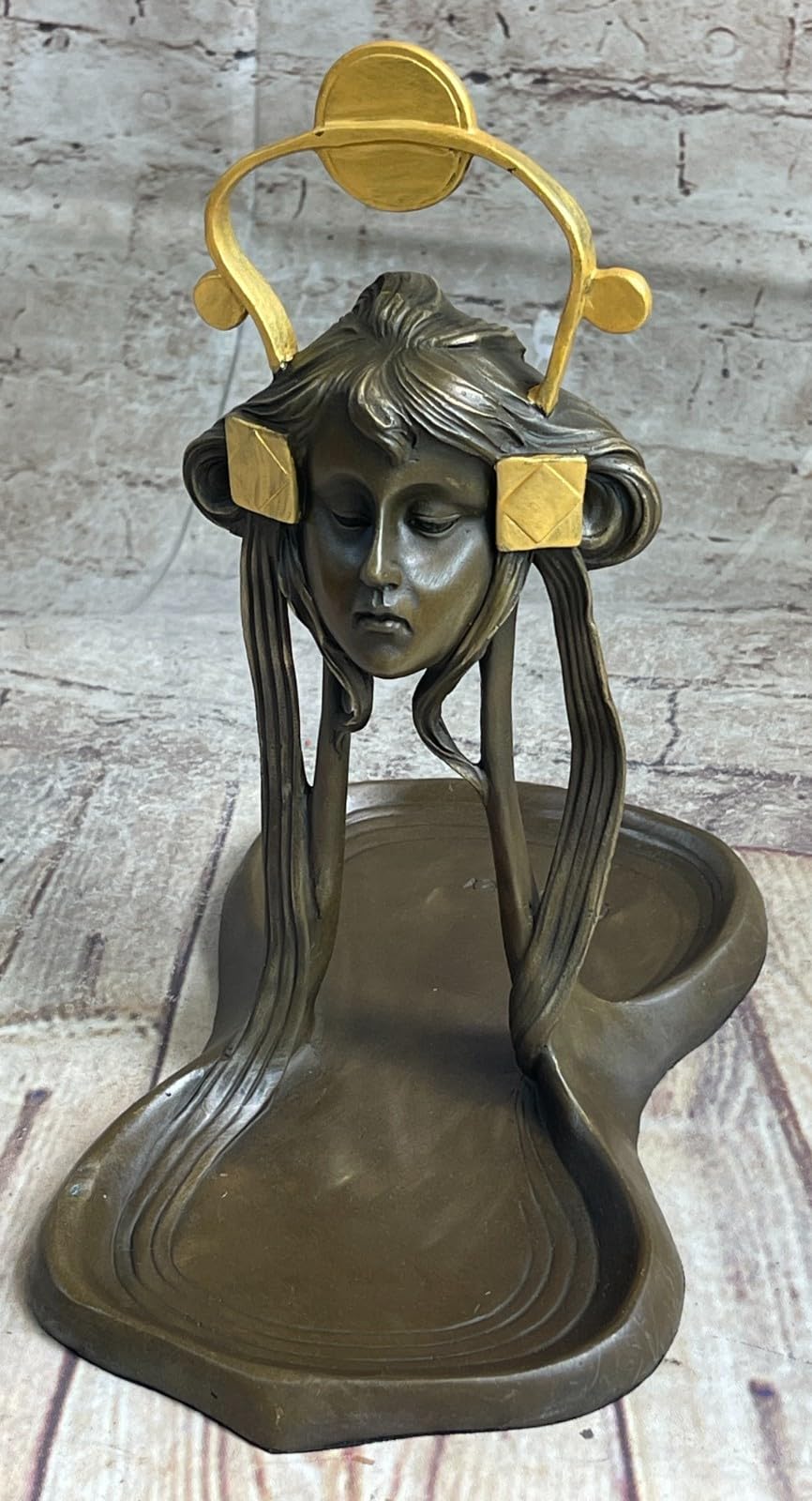 Classy Bronze Genuine 100% Real Bronze Art Deco Jewelry Tray with Gold Patina Statue Art Decor Figurine