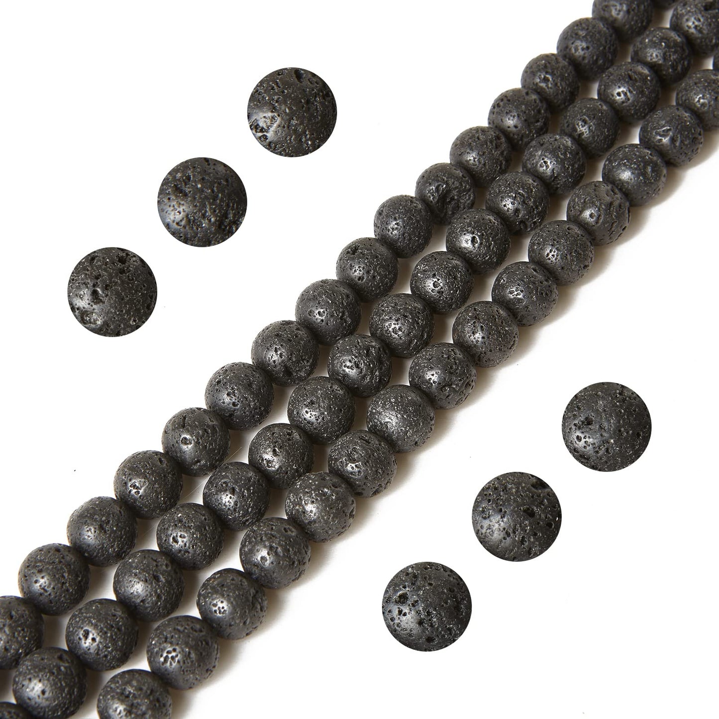 100pcs 8mm Black Lava Beads Natural Gemstone Beads Round Loose Beads for Jewelry Making