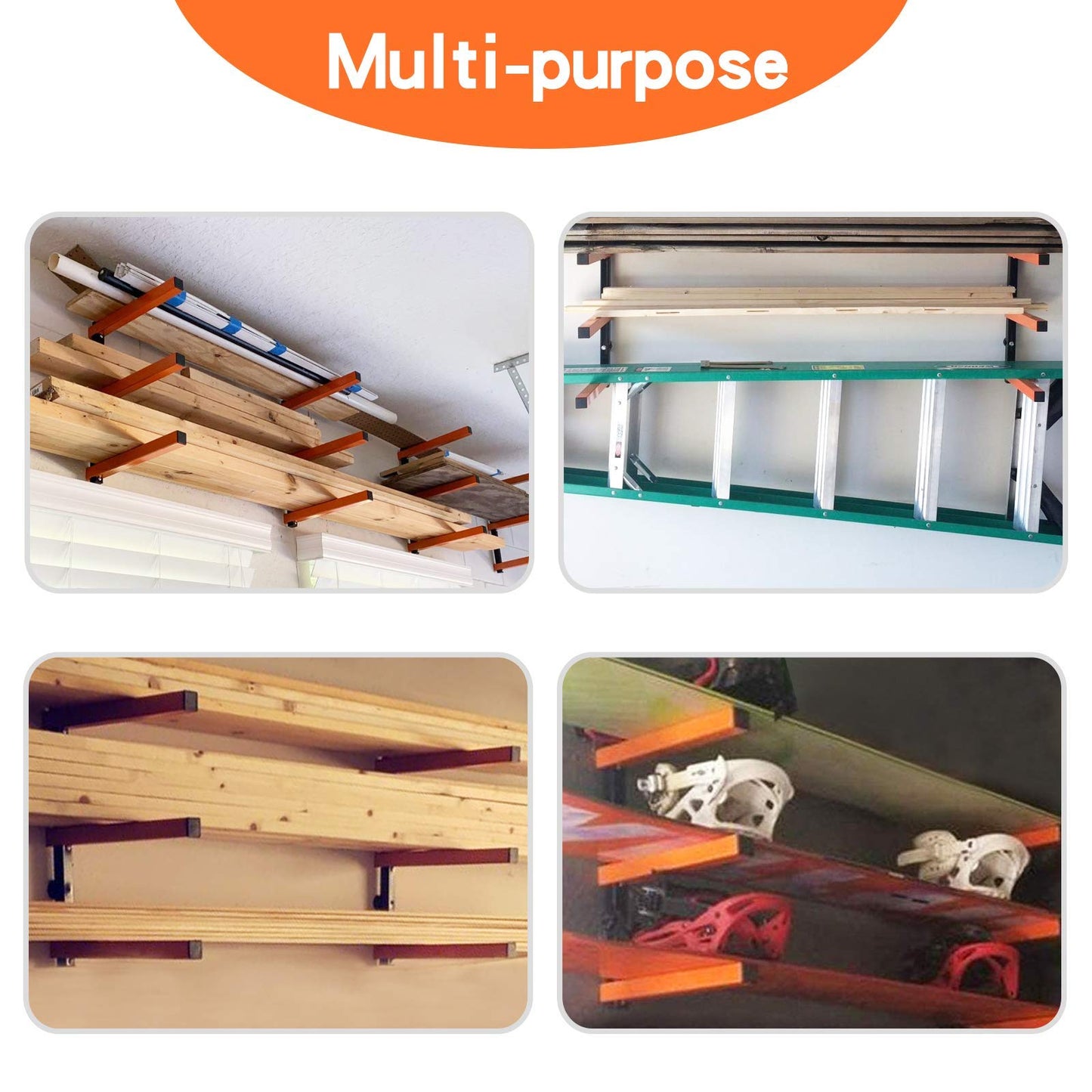 BeBecome Lumber Storage Rack Wall Mounted, 2 pcs Heavy Duty Utility Rack for Garage & Warehouse, Metal Wood Organizer for Lumber, Pipes, Long Items, Space Saving Wall Storage System