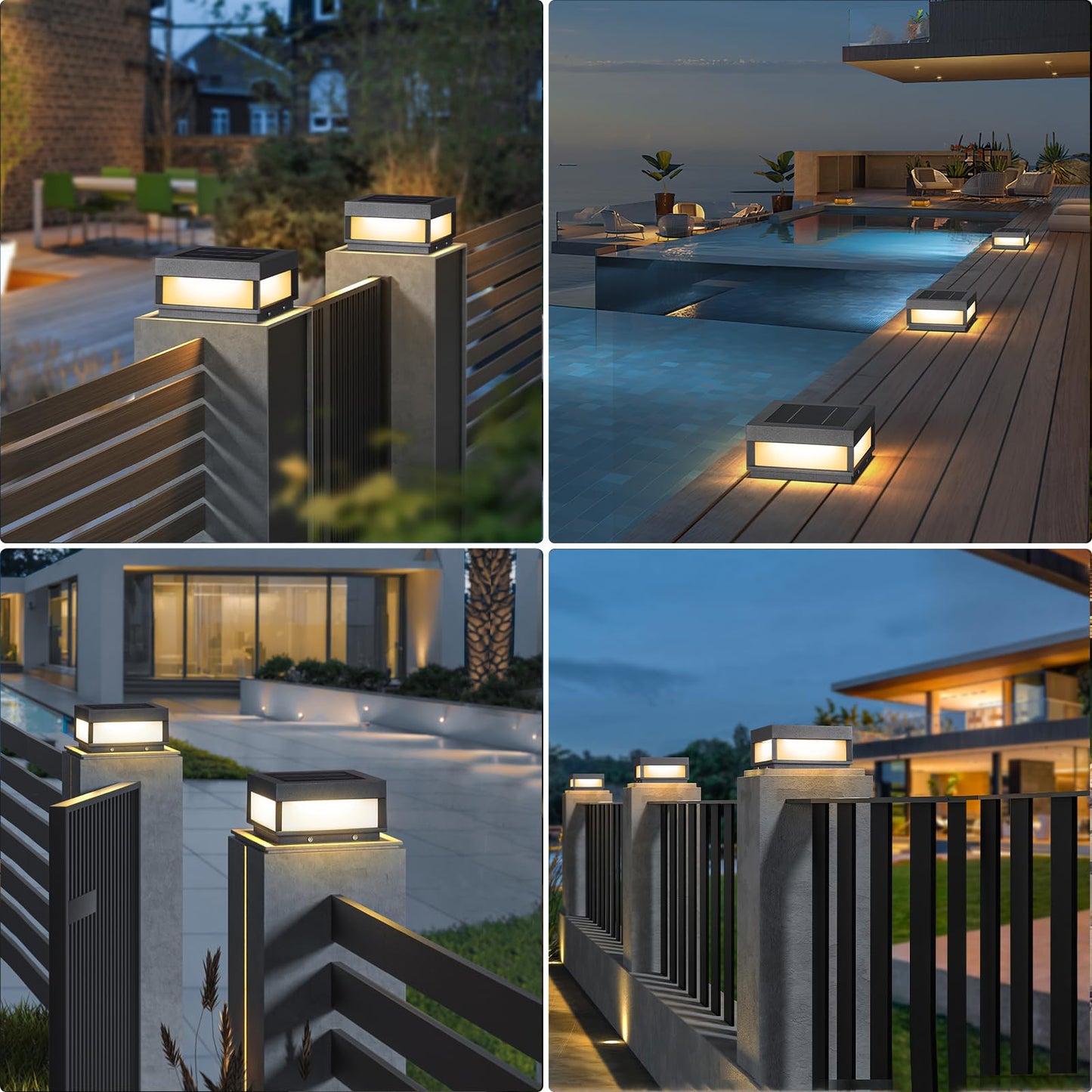 PAKEDANDUN Outdoor Solar Post Light, 7.87" Square Pillar Column Lights Solar Powered, Modern Fence Post Lamp Outside Lights Waterproof, 3000K Luxury LED Solar Lantern for Patio Gate Garden Decoration