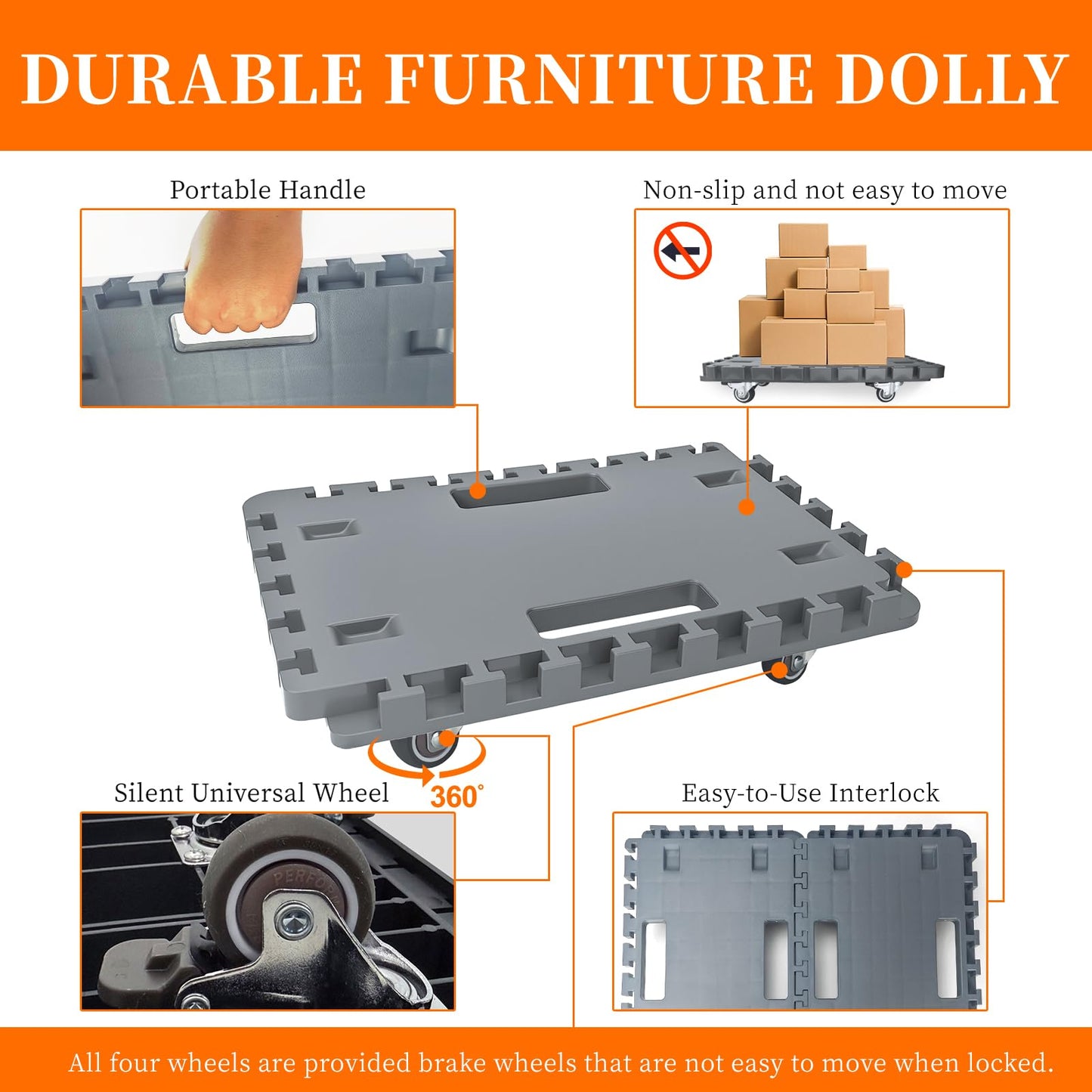 Uholan Furniture Dolly Cart with Wheels, Heavy Duty Cart with Caster Wheels, 16in-11in Furniture Movers with Wheels of 500Lbs Capacity, Small Moving Platform Dolly - 2 Pcs (Grey)