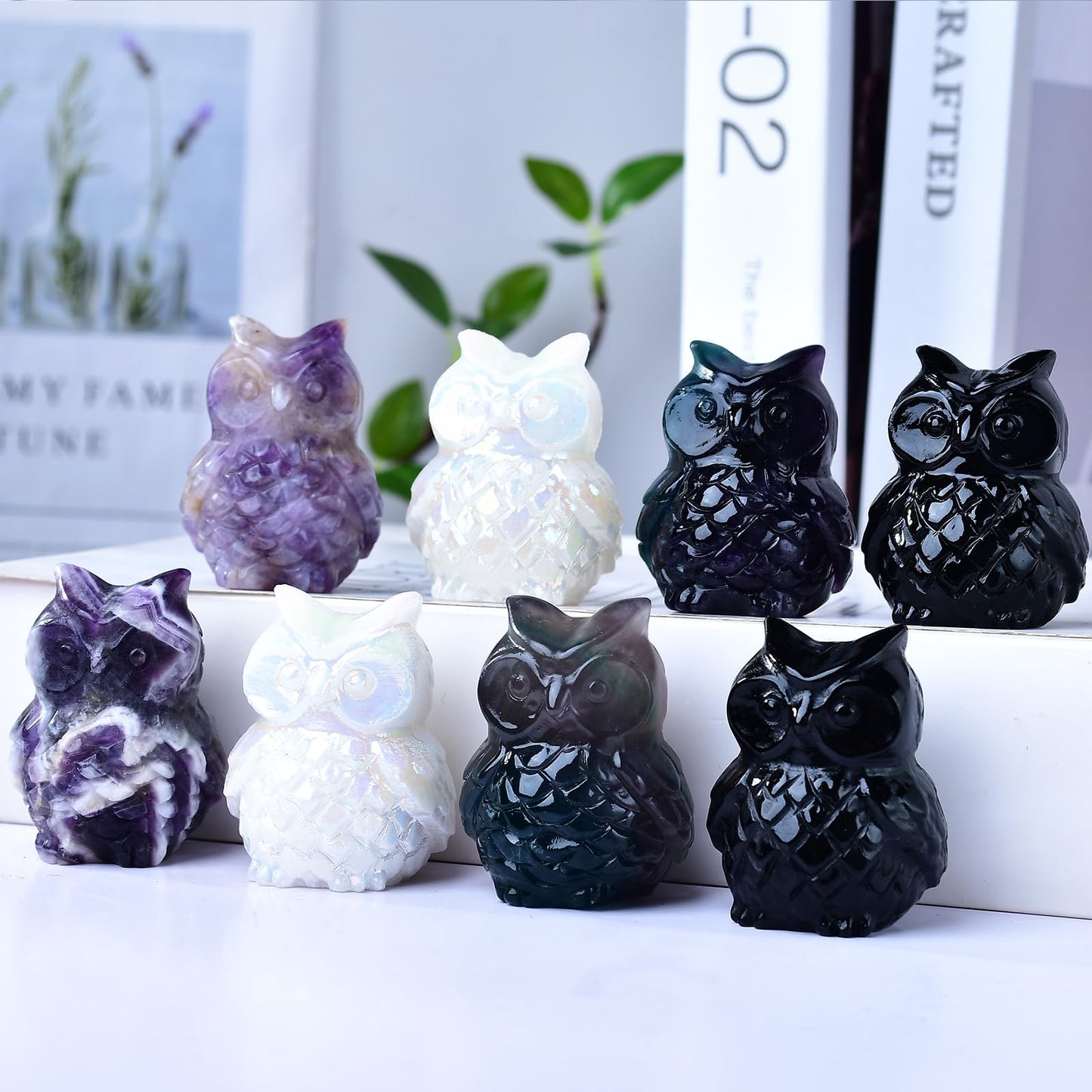 Ytbeoxk 1.9 Inch Black Obsidian Owl Statue, Healing Crystal Cute Decor Figurine, Hand-Carved Gemstone, Bedroom Office Spiritual Gift, Owl Gifts