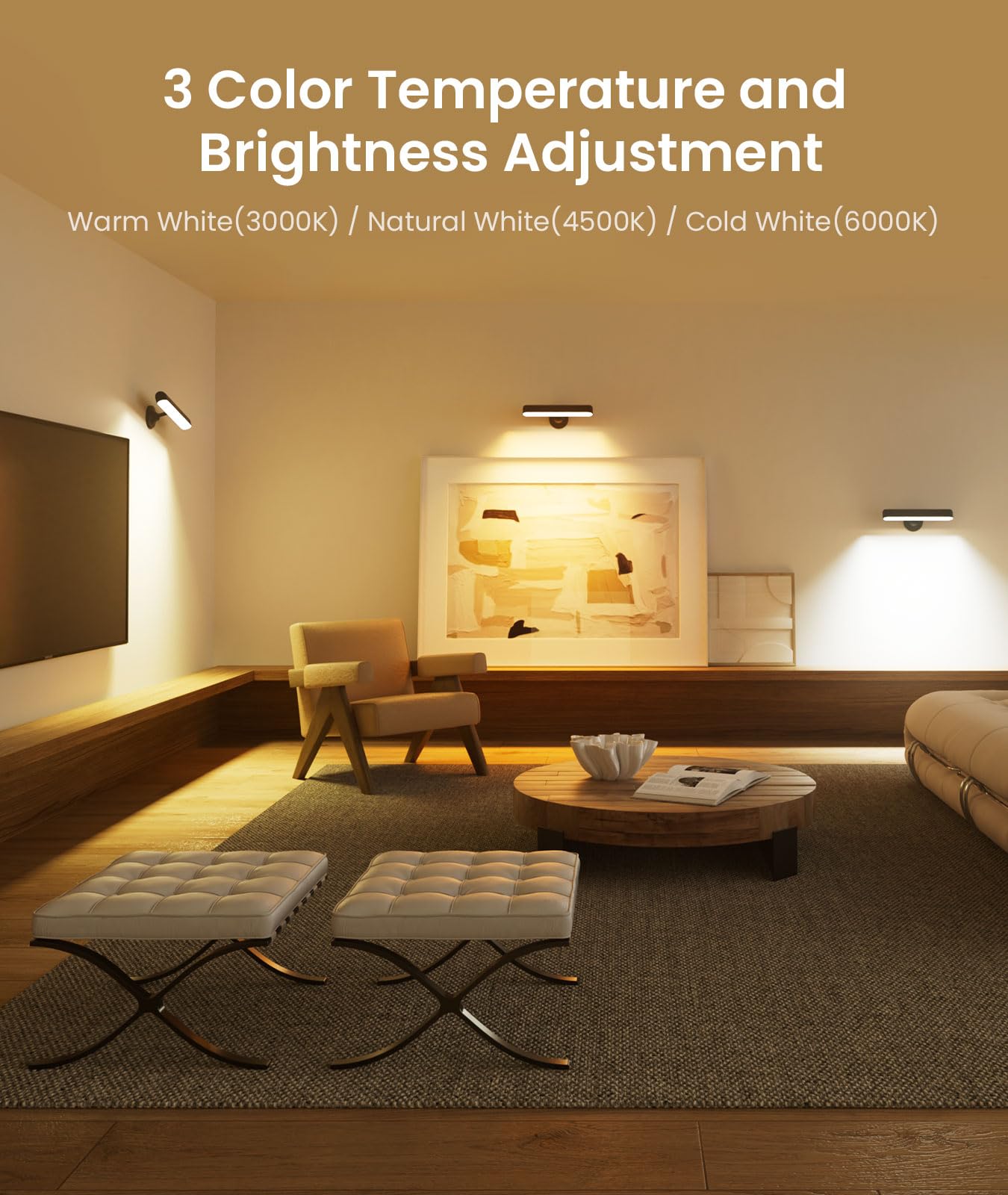 Rechargeable 7500mAh Battery Operated Wall Sconces for Bedroom,LED Wall Lights with Remote Control and Touch,360° Rotation,3 Colors Temperatures Dimmable Black Wall Lamps with 15 RGB Colors,2 Pack