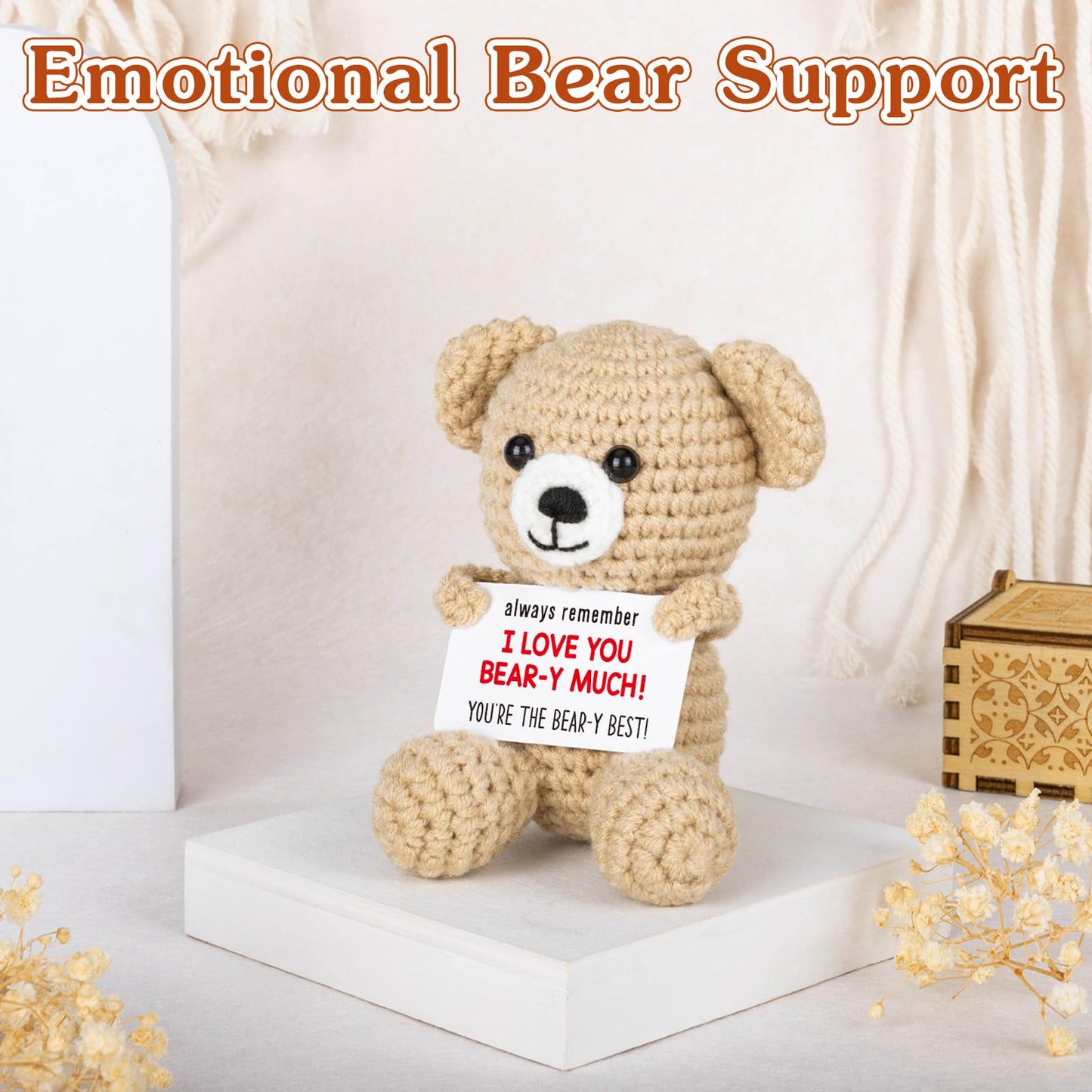 WELLBANEE Mini Crochet Bear Gifts for Her Him, Wife Husband Girlfriend Boyfriend I Love You Gift, Crochet Stuffed Animal, Anniversary Birthday Gifts, Handmade Bear Small Stuff Things