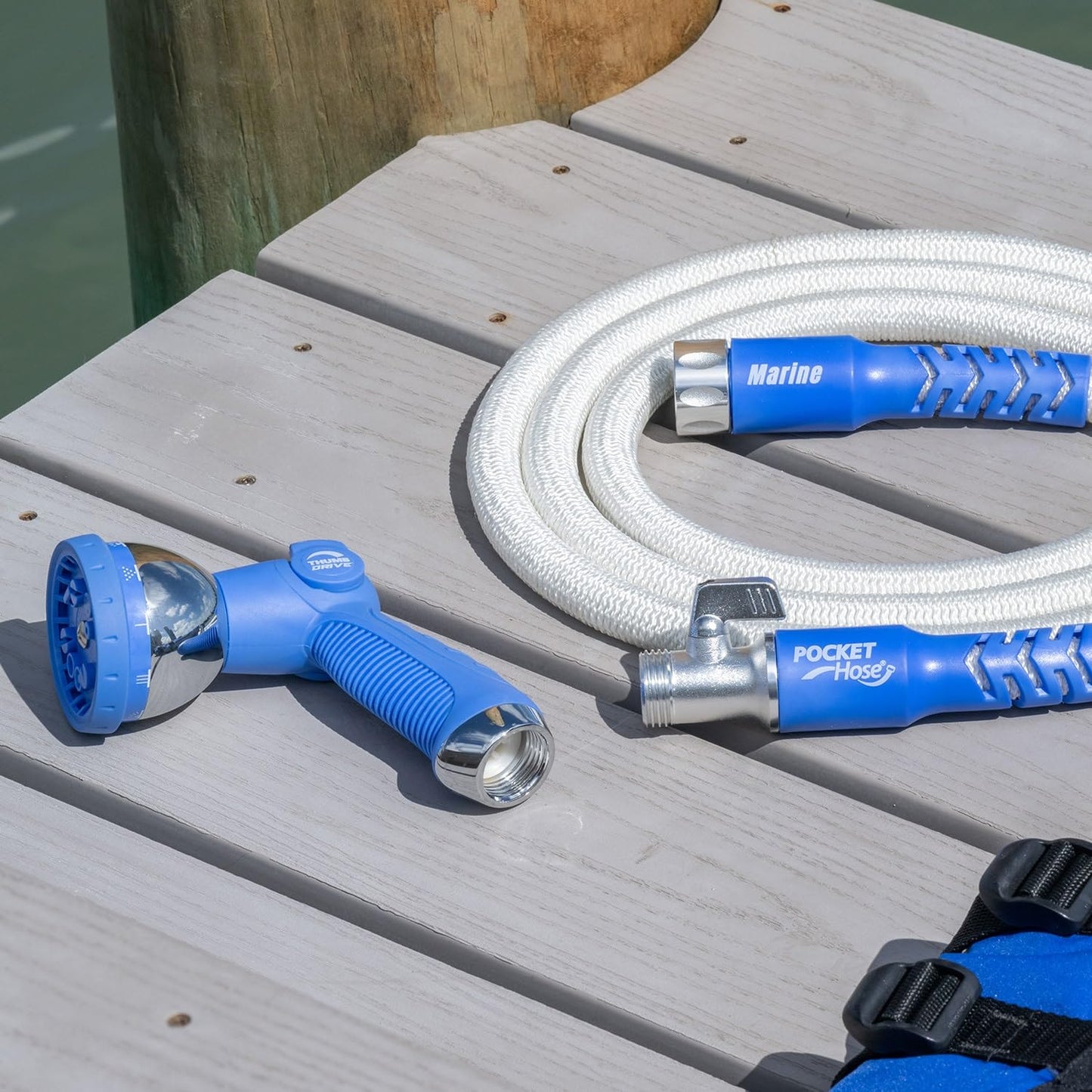 Pocket Hose 50 ft Expandable Garden Hose for Marine & RV Use – Drinking Water Safe & Lead-Free, 3/4” Lightweight No-Kink Hose with On/Off Valve, 10-Pattern Sprayer & Storage Bag