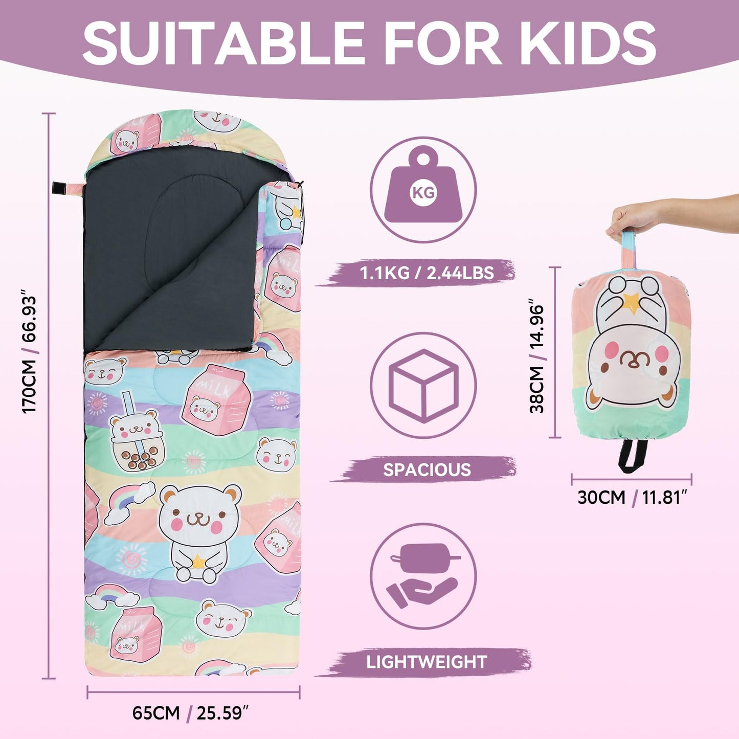 Kids Sleeping Bag for Camping - Lightweight 3 Season Child Backpacking Sleeping Bag for Girls and Boys, Waterproof Compact Youth Camping Gear for Outdoor by Croosseoutdoors