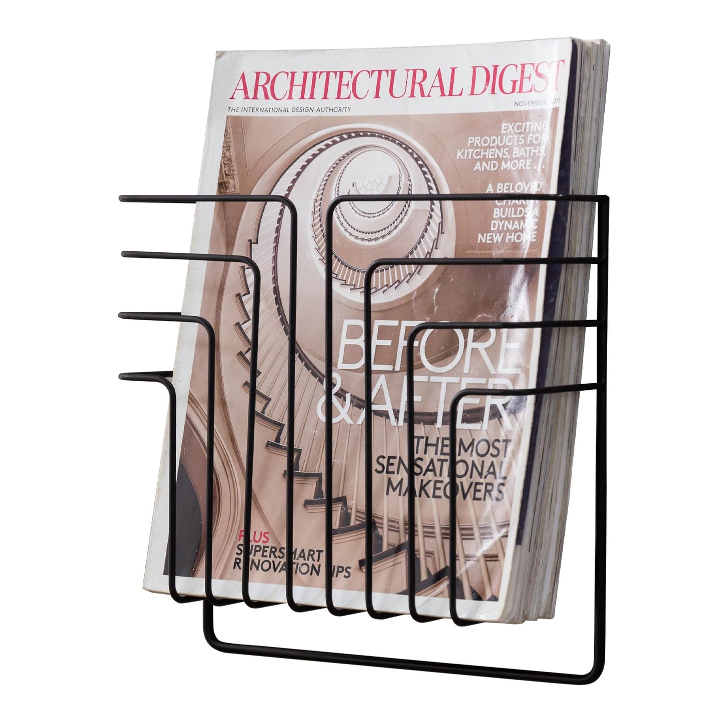 MyGift Modern Design Black Metal Wire Wall Mounted Magazine and File Folder Holder Organizer Rack