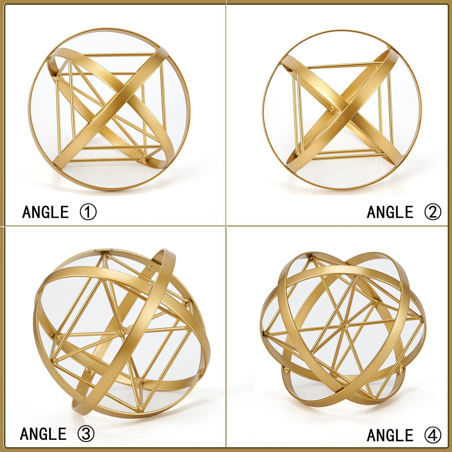 HLQMFHT 7 inches Metal Geometric Abstract Sculpture， Metal Geometric Sculpture Decor Sphere, Tabletop Decor for Living Room,Study,Bedroom,Modern Home Decor Accents