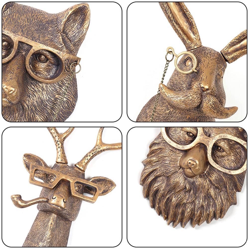 Joogour Head Wall Mount Decor,Resin Animal Sculptures，Art Deco Wall Hanging Decoration for Living Room Bedroom Officeroom Gift (Set of 5)