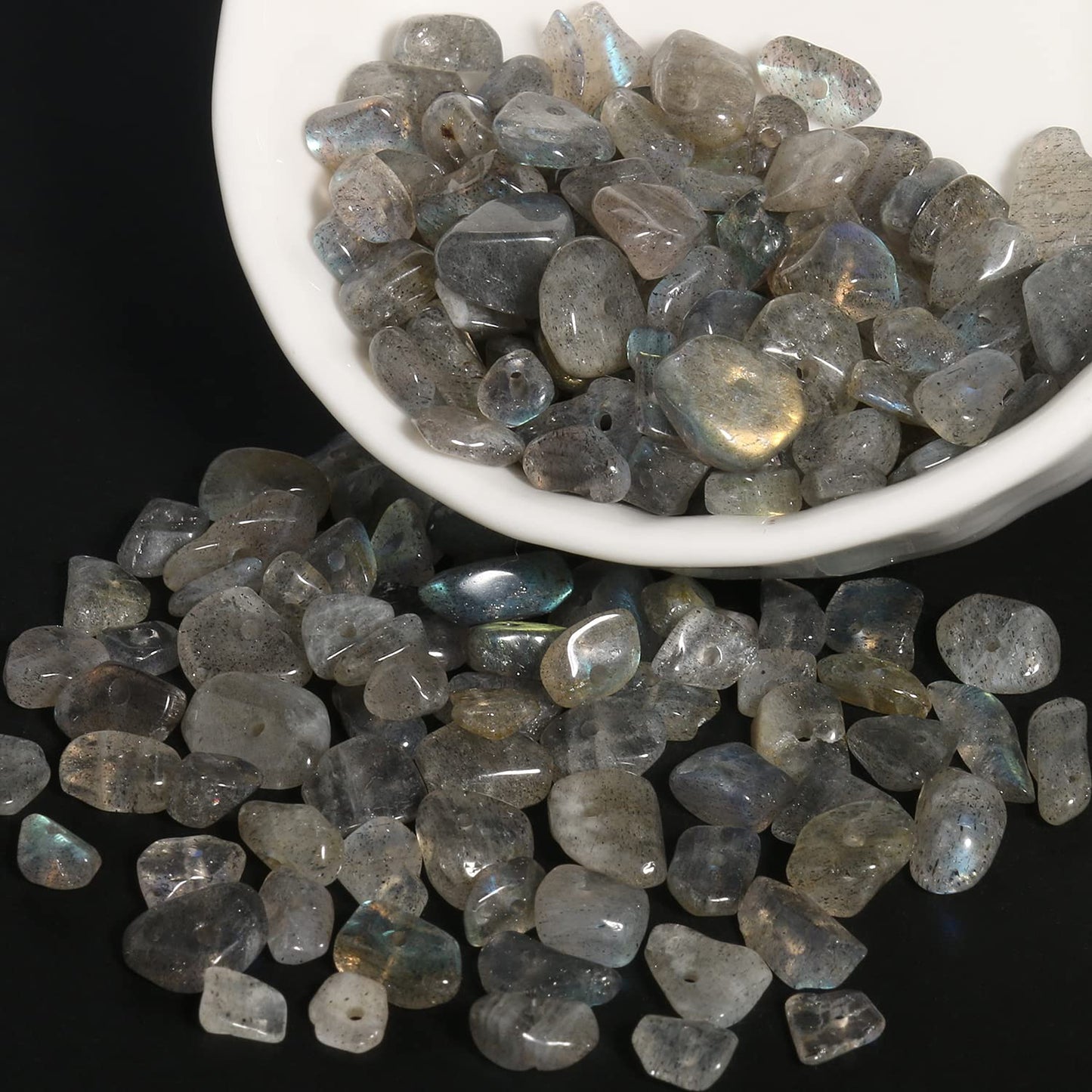 30in Labradorite Natural Chip Stone Beads 5-8mm About 230pcs, Irregular Drilled Gray Bead for Bracelets Jewelry Making Supplies for Adults, DIY Crafts.