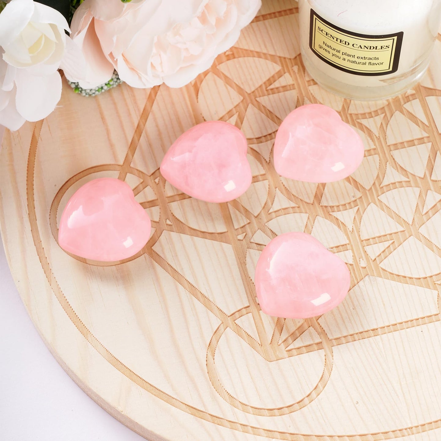 Marrywindix 4 Packs 1.2 Inches Healing Crystal Natural Rose Stone Heart Love Carved Palm Worry Stone Chakra Reiki Balancing