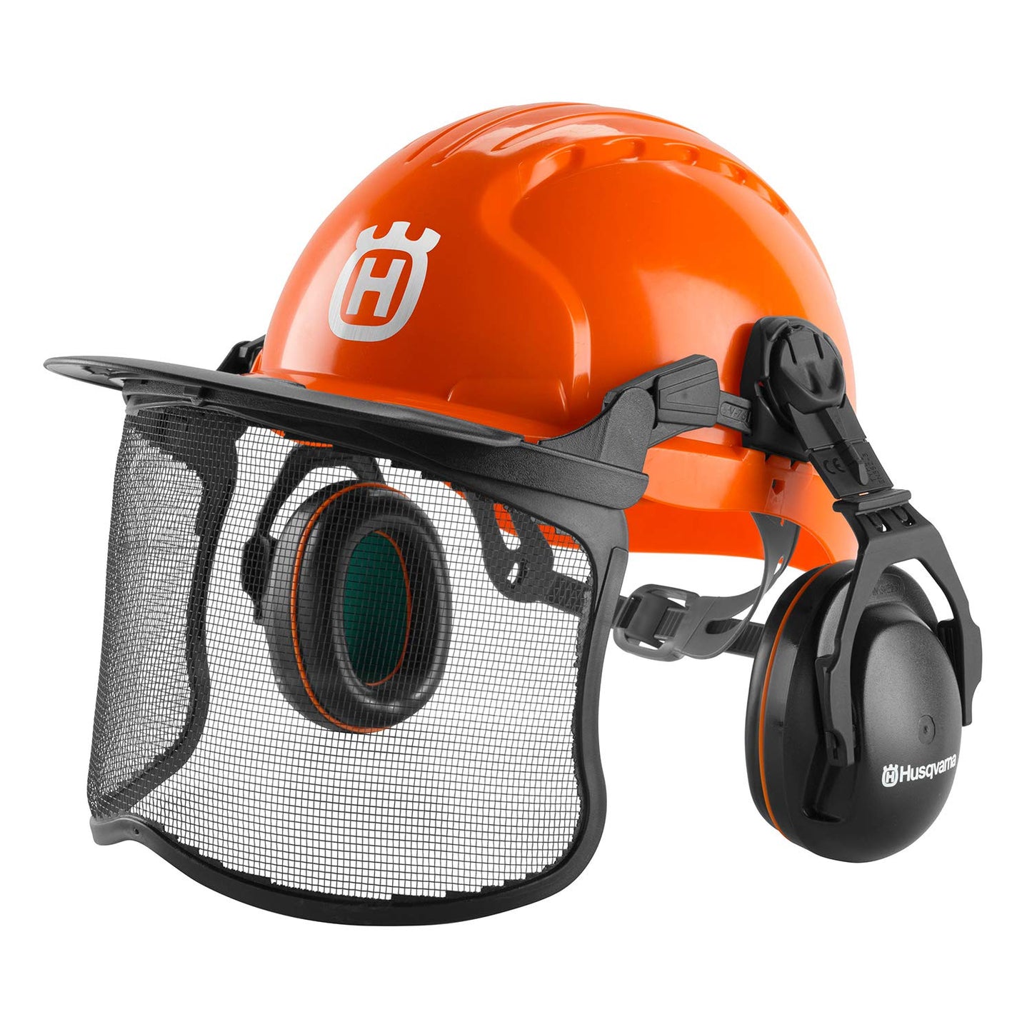 Husqvarna 592752601 Chainsaw Helmet with Metal Mesh Face Shield, Adjustable Ear Muffs for Hearing Protection, and Sun Peak, HDPE Forestry Helmet Shell, Orange