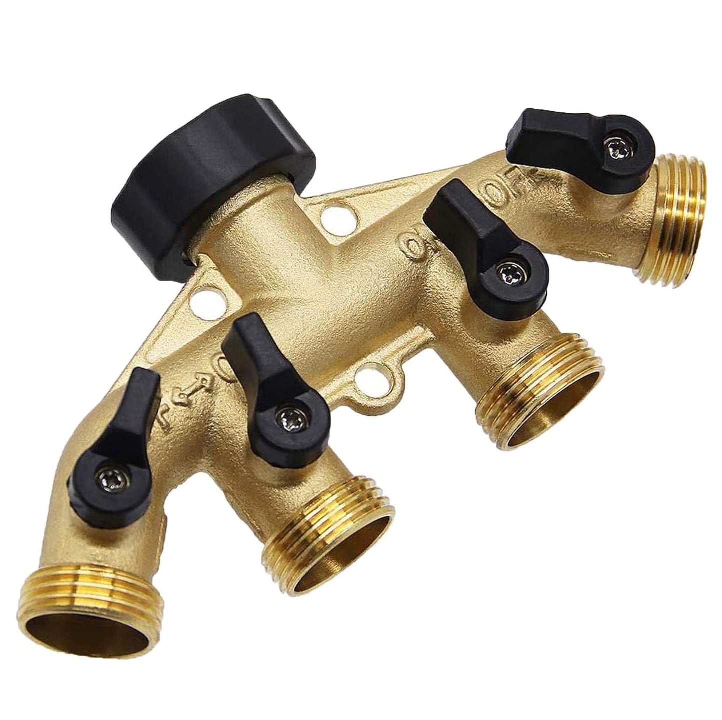 Hose Splitter 4 Way, CUMIZON Solid Brass Garden Hose Splitter Heavy Duty 3/4" Standard Threads, Leak-Proof Dual Outlet Splitter for Sprinklers and Irrigation Systems