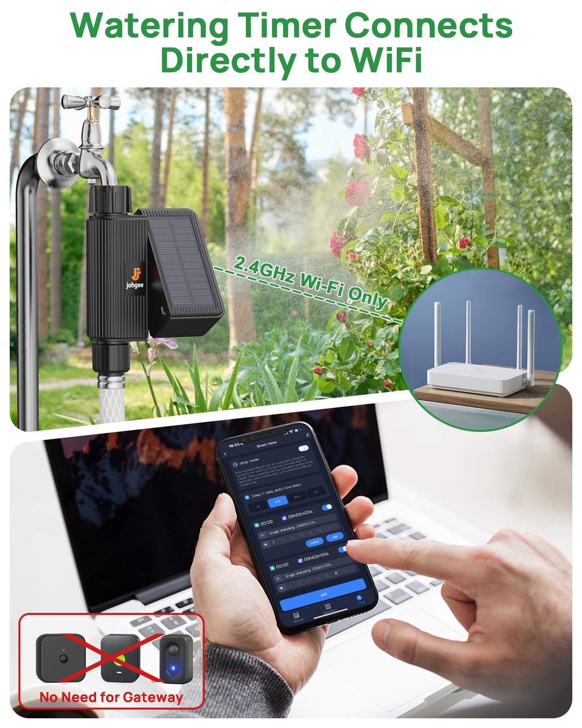 Solar Smart WiFi Sprinkler Timer, WiFi Water Timer for Garden Hose with Rain Delay/Manual/Automatic, Alexa & Smart Life App, Solar Irrigation Sprinkler Controller for Lawns Yard