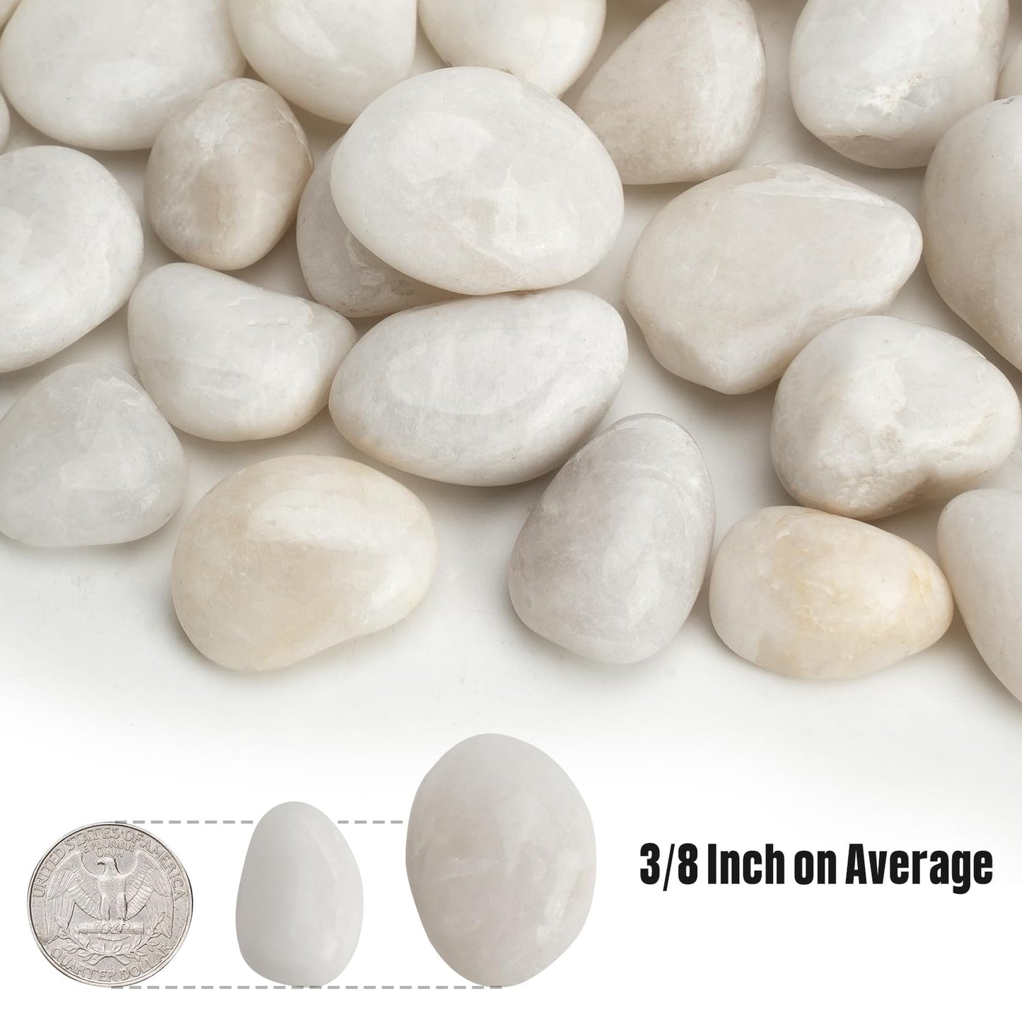 Onlyfire 10lb White Polished Pebbles, 3/8"-13/16" Natural Decorative River Rocks Aquarium Gravel Stones for Landscaping, Indoor Plants, Vase, Succulent, Fish Tank