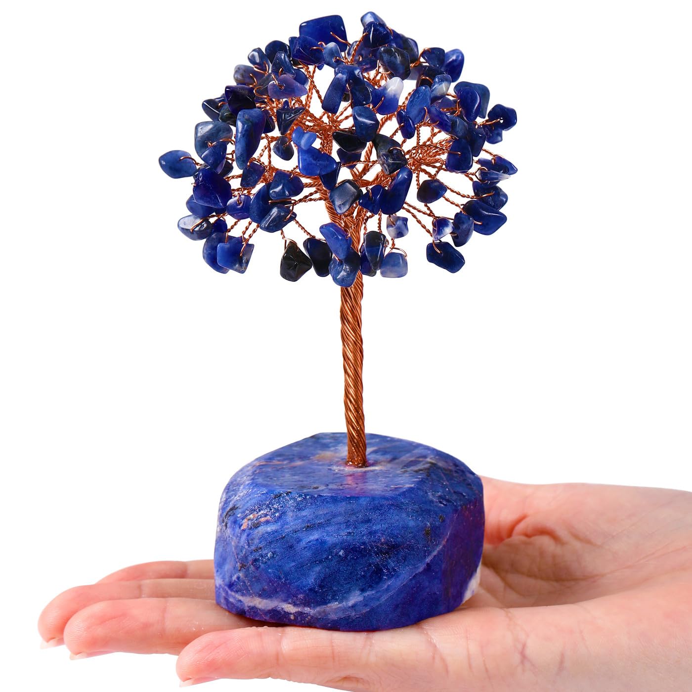 QINJIEJIE Blue Sodalite Healing Crystal Tree Decor Natural Stone Gemstone Room Office Desk Decor Gem Base Copper Wire Money Tree of Life Reiki Book Shelf Decorations Spiritual Yoga Gift for Women