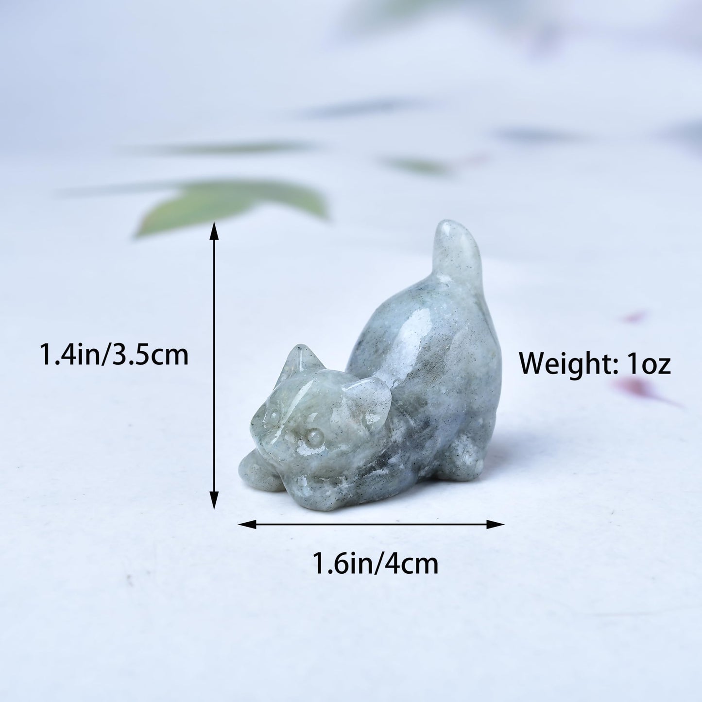 DZJXBZhu Moonstone Cat Crystal Statue Healing Crystal Reiki Meditation Pocket Gem Guardian Sculpture Home Study Table Desk Decor Collection Gift for Loved Ones